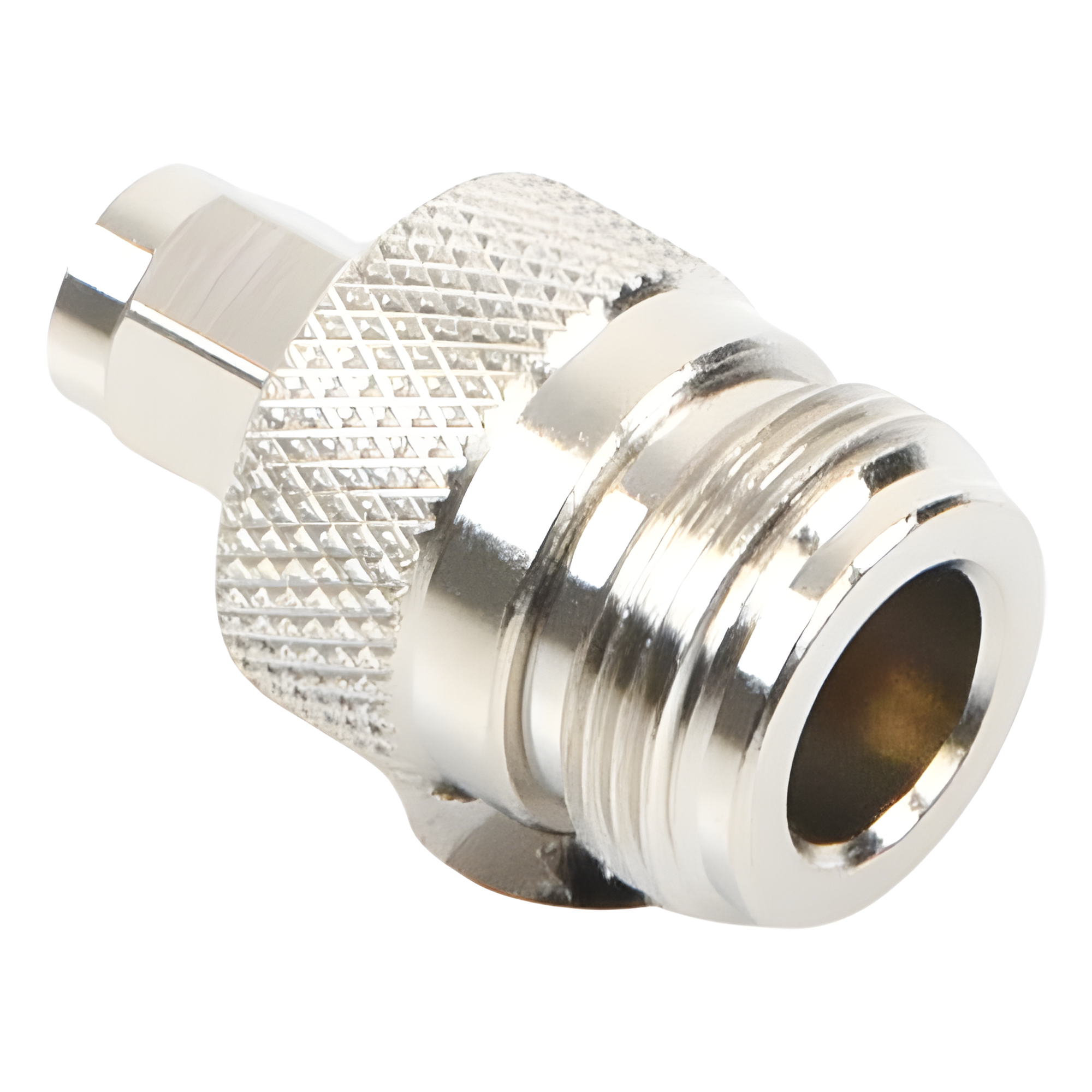 Adaptador RF Coaxial / SMA Macho a N Hembra / En Línea / Cuerpo Bronce Niquelado / Contacto Oro / Aislante Teflón