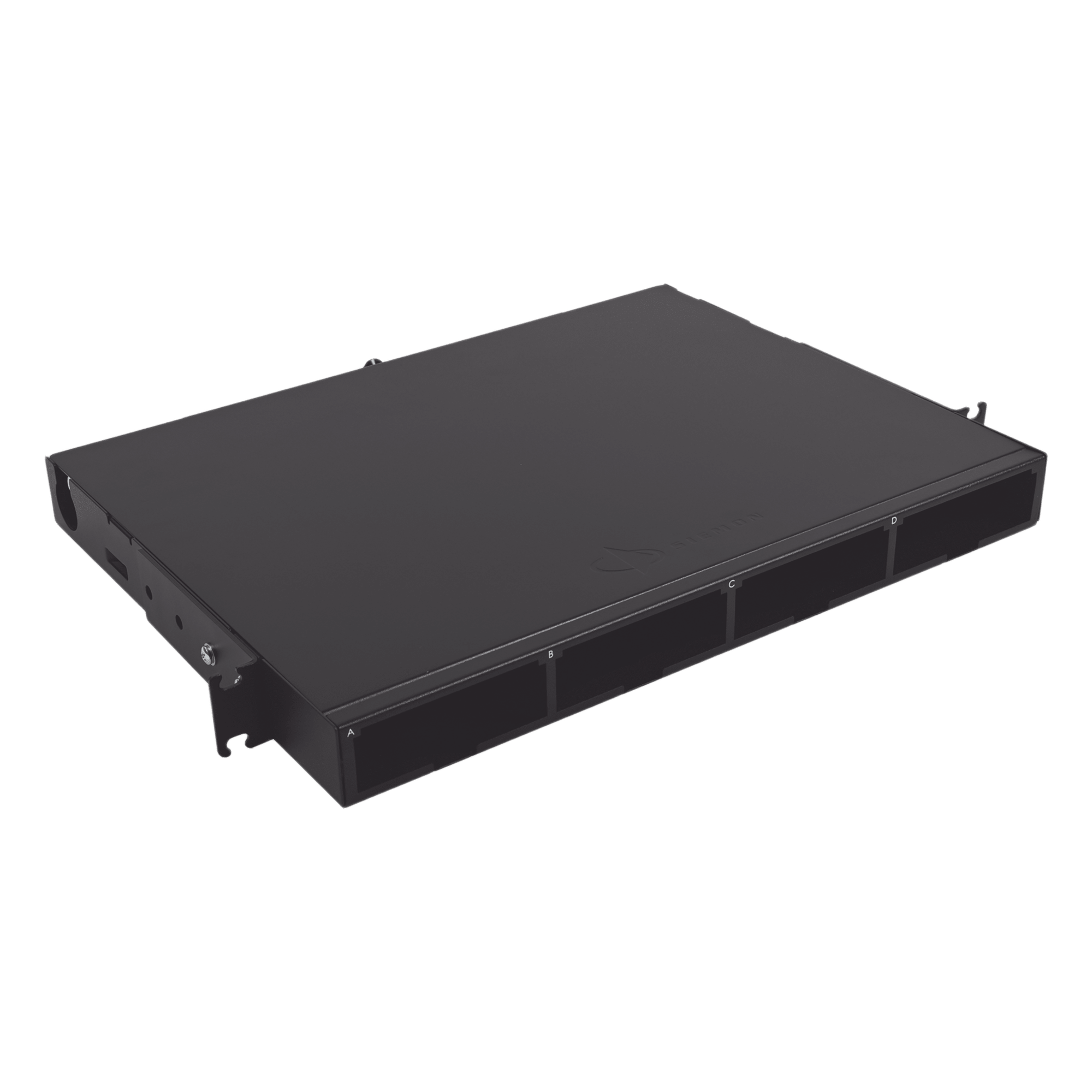 Distribuidor de Fibra Óptica de Alta Densidad / 96 Fibras / 1 UR / 19 Pulgadas / 4 Placas Adaptadoras Modulares — SIEMON · SKU LVE-1U-MS-C01A
