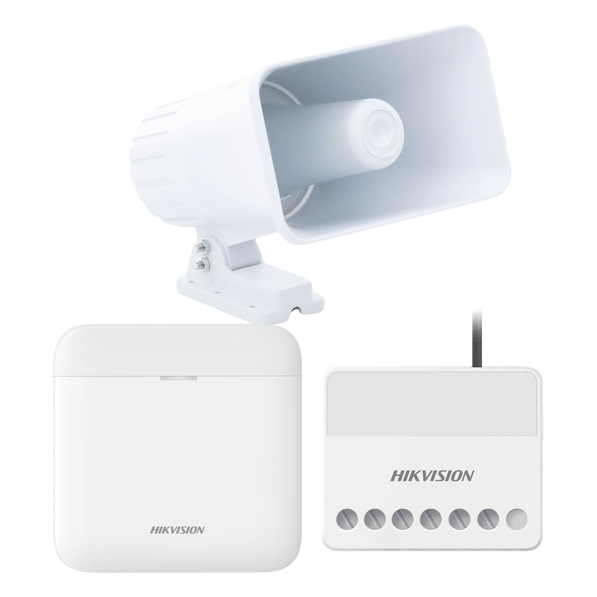 Kit de Alarma Inalámbrico / 48 Zonas / Sirena Exterior 30W IP65 / Relevador 0-36 VDC / Comunicación 433 MHz / AES-128 — HIKVISION · SKU AXPRO-KIT-SIRENA-C
