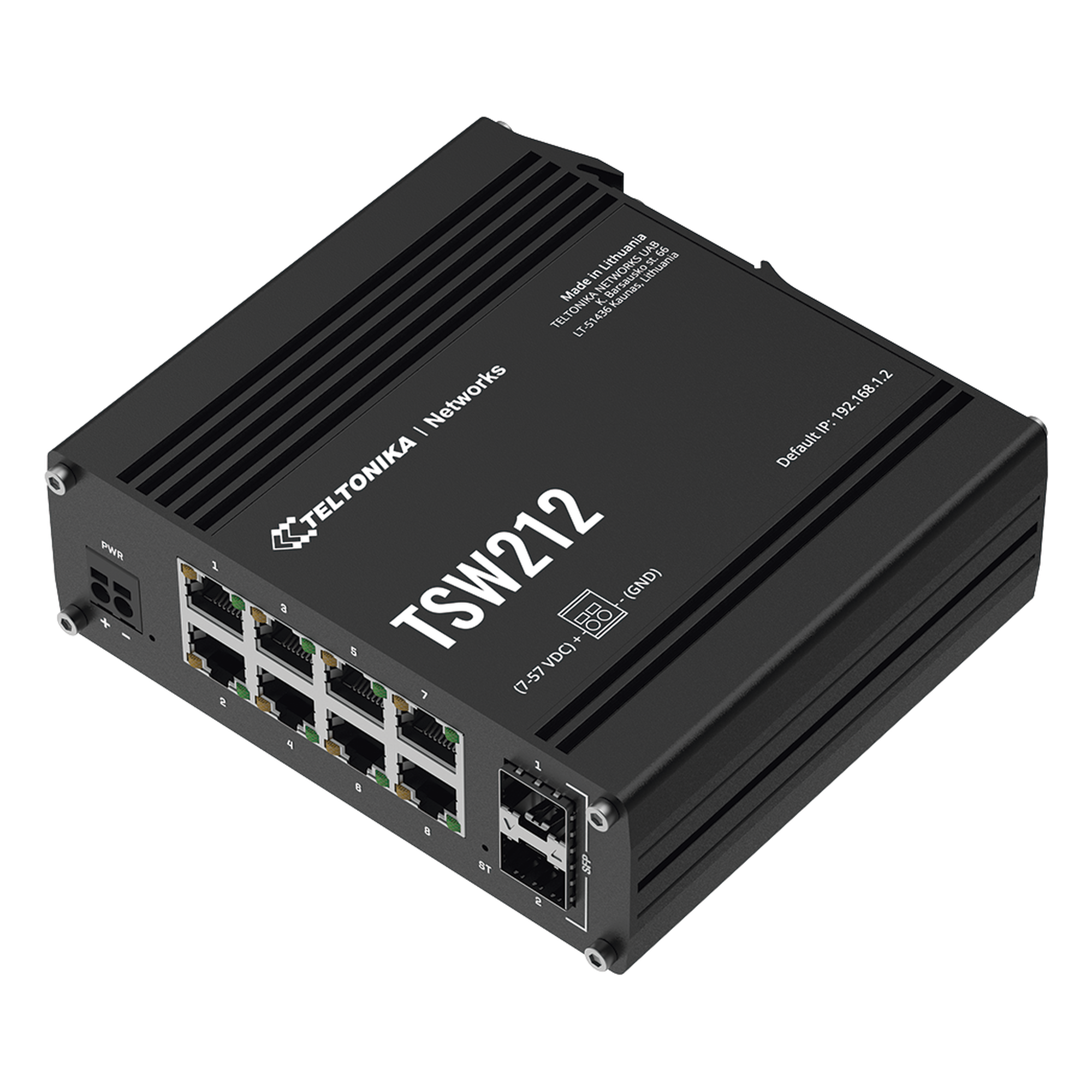 Switch Industrial Administrable L2 / 8 Puertos GE + 2 SFP / Profinet / Ethernet/IP / -40°C a 75°C / IP30 — TELTONIKA · SKU TSW212
