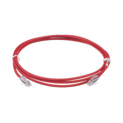 Cable de Parcheo UTP Cat6A, CM/LSZH, Diámetro Reducido (28AWG), Color Rojo, 2.13 Metros (7 Pies)