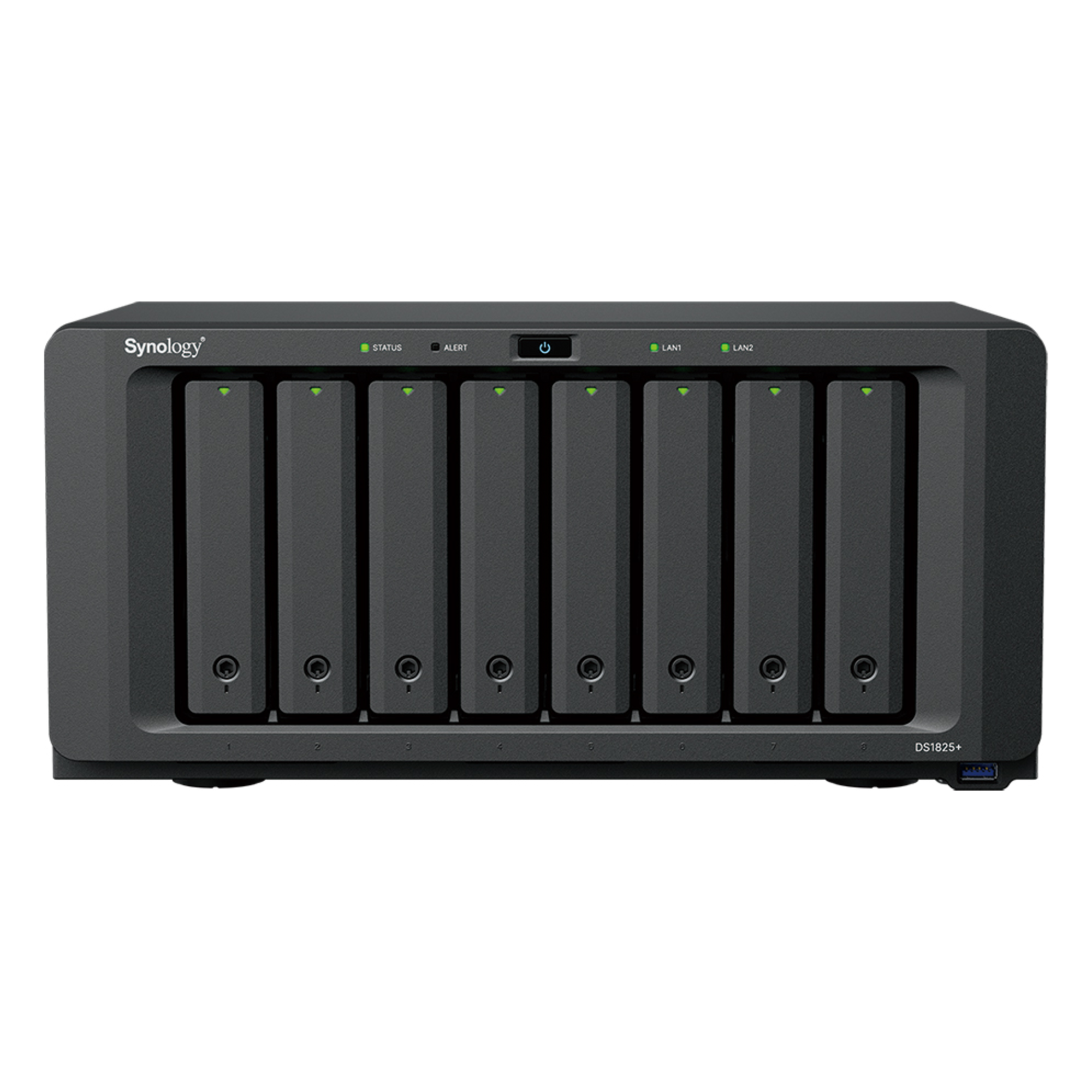 NAS Empresarial / 8 Bahías / AMD Ryzen V1500B / 8 GB DDR4 ECC / 2 Puertos 2.5GbE / Expansión 10GbE/25GbE / Caché M.2 NVMe / Lectura 2,239 MB/s