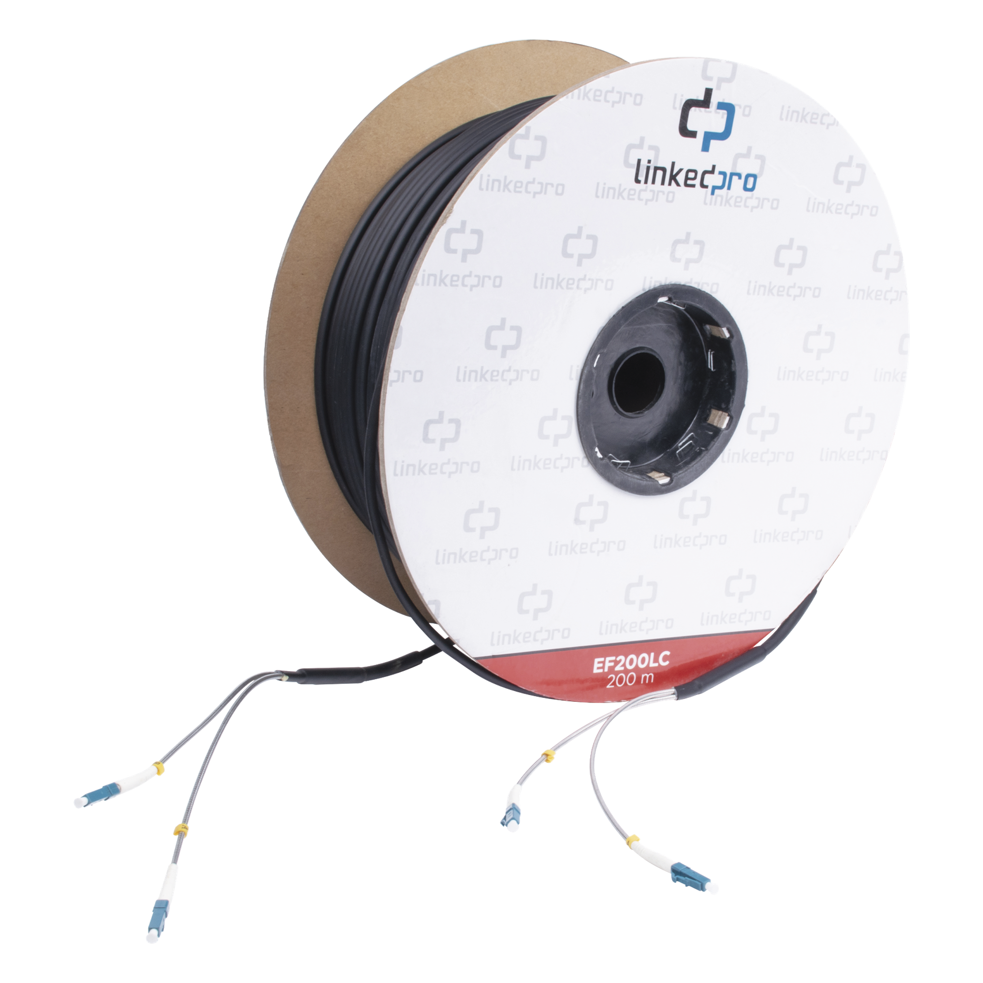 Carrete de Fibra Óptica Monomodo / LC-LC Dúplex / Kevlar / 200 m (656.17 pies) / HDPE Subterráneo — LINKEDPRO BY EPCOM · SKU EF-200-LC