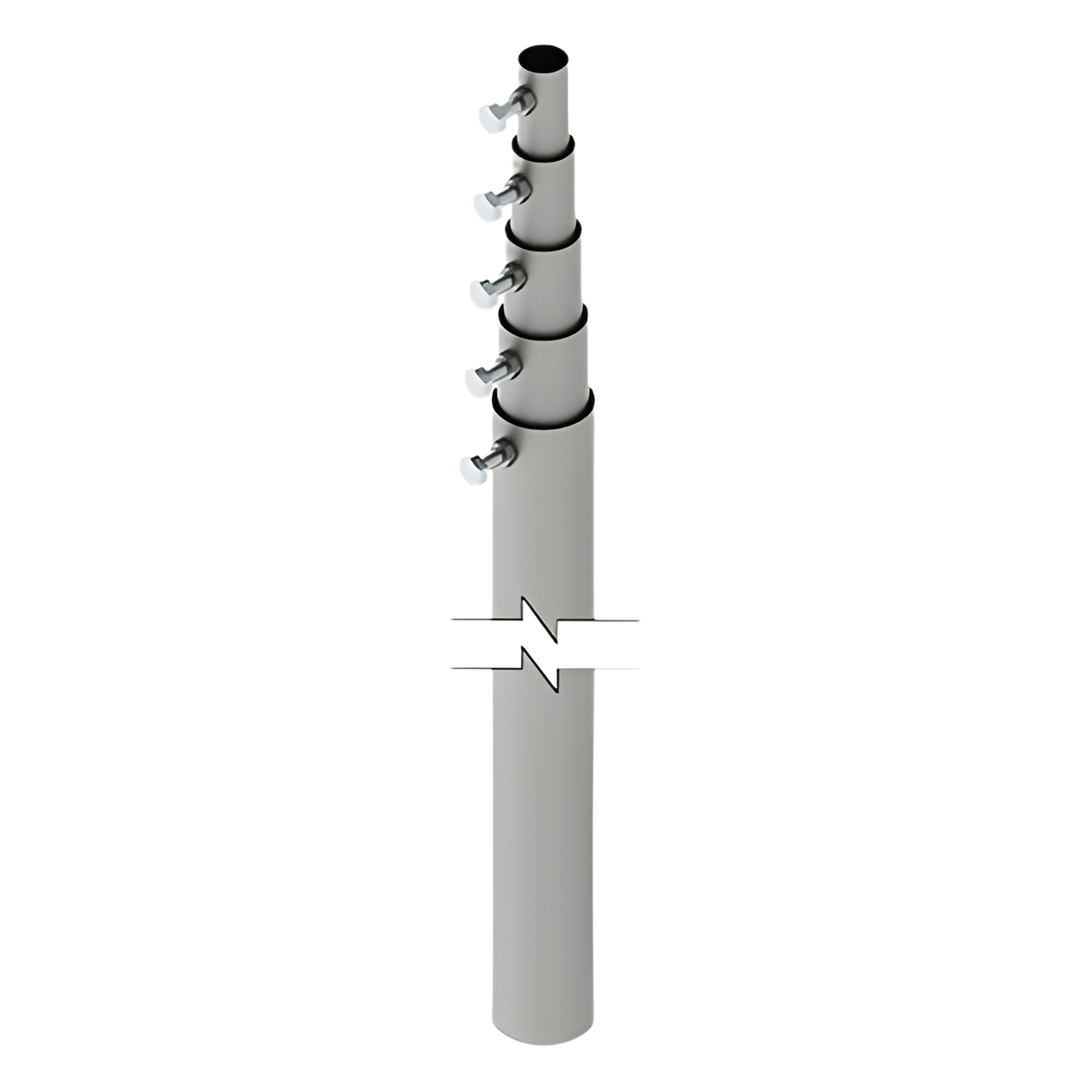 Mástil Telescópico / 15 m (49.2 ft) / 5 Secciones Concéntricas / Tubo Galvanizado Calibre 20 / Carga Máxima 6 kg / Resistencia Viento 70 km/h — SYSCOM TOWERS · SKU SLM-15