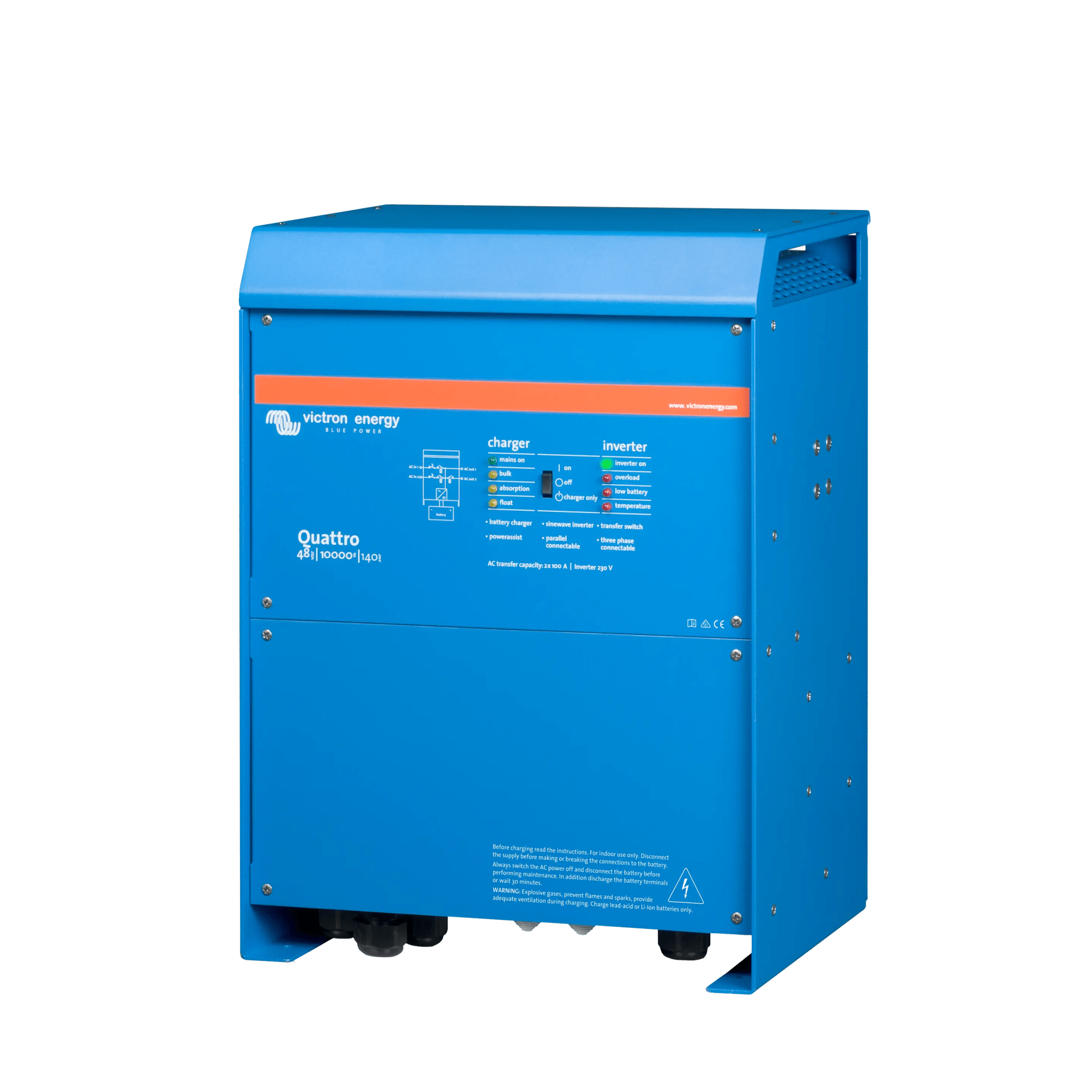 Quattro 48/10000/140-100/100 230V / Inversor Cargador de Onda Pura / Entrada 48 Vcc / Salida 8000 W 230 Vca  60 Hz (L-N)