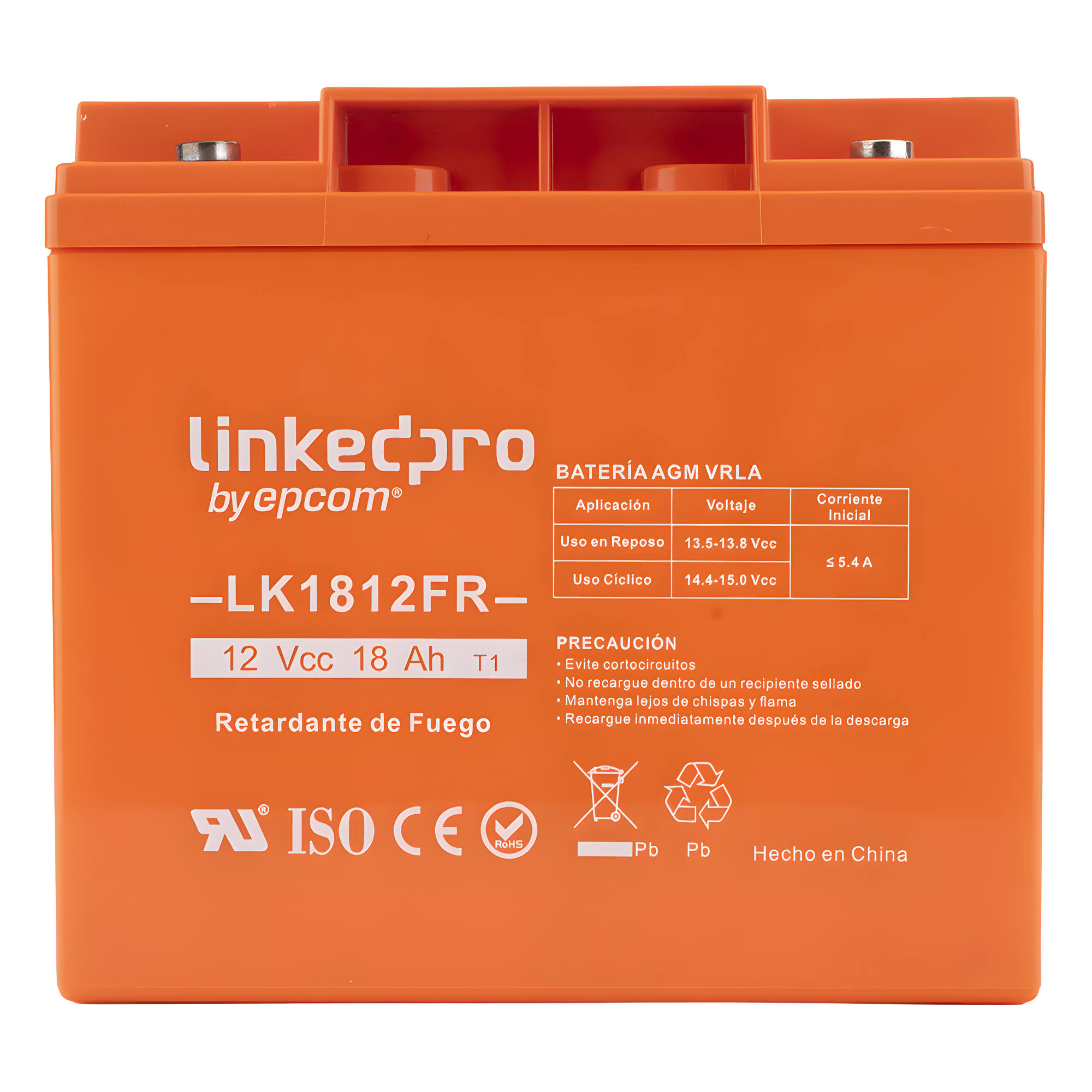 Batería de Respaldo AGM-VRLA / 12 V / 18 Ah / Retardante a la Flama UL94-V0 / Vida Útil 5 Años / Terminales M5 — LINKEDPRO BY EPCOM · SKU LK1812FR