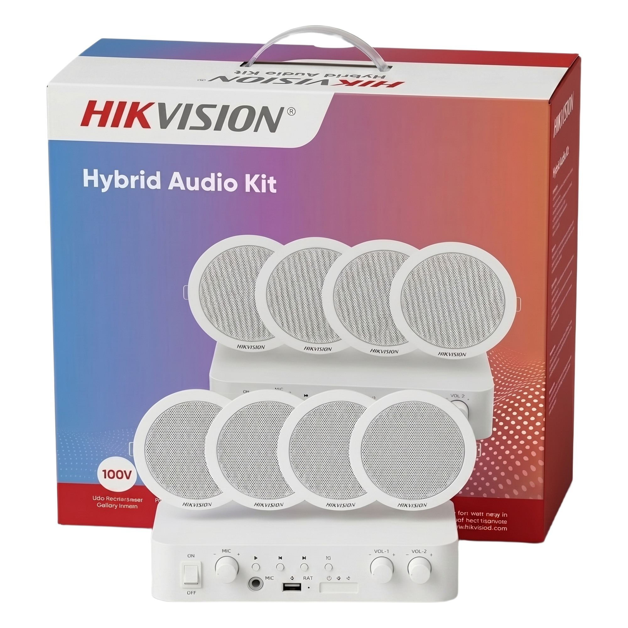 Kit de Audio / Amplificador Bluetooth / 4 Altavoces de Plafón / 60 W / Línea 100/70V / 96 dB — HIKVISION · SKU  DS-QAE0KA60206-4