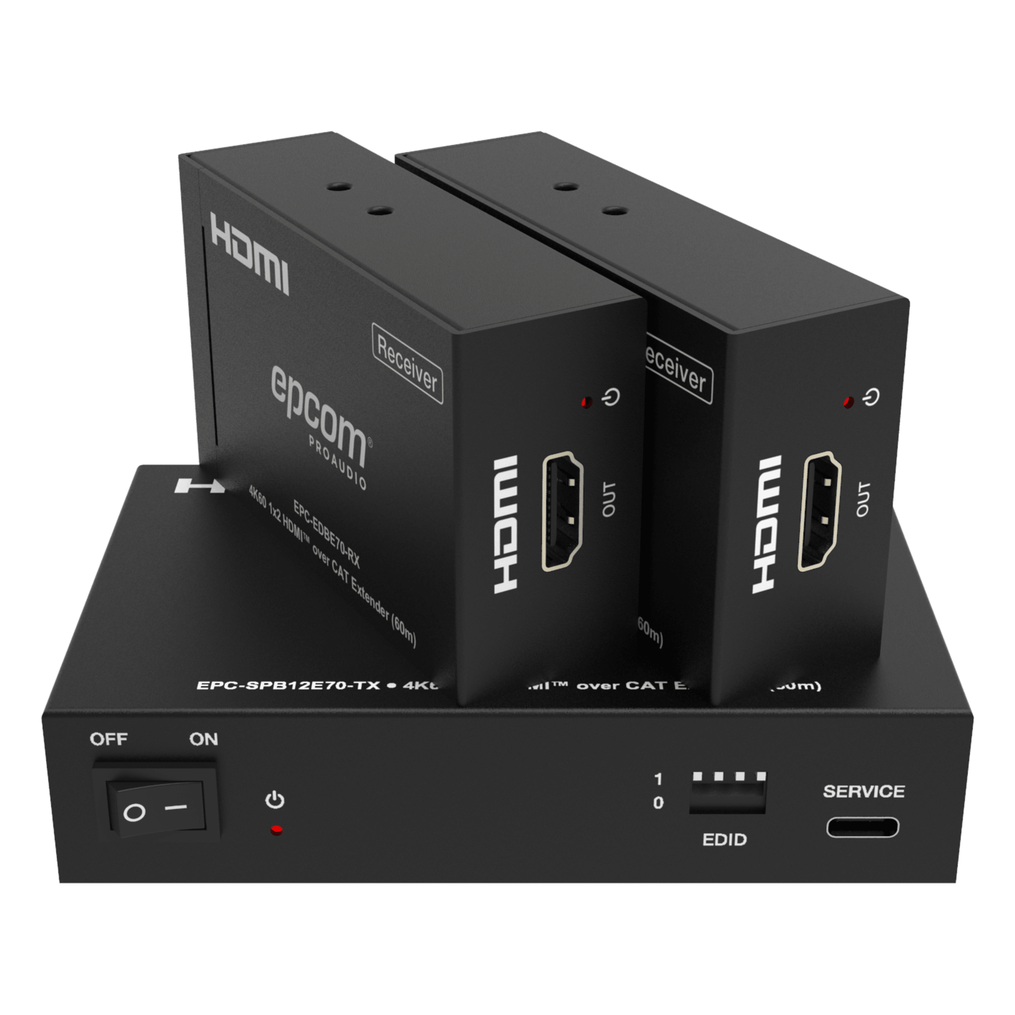 Splitter HDMI / 1x2 / 4K@60Hz a 60 m (197 ft) / 4K@30Hz a 70 m (230 ft) / Extensión Cat6 / Salida Loop / EDID / HDCP 2.2 / PoC — EPCOM PROAUDIO · SKU EPC-SPB12E70