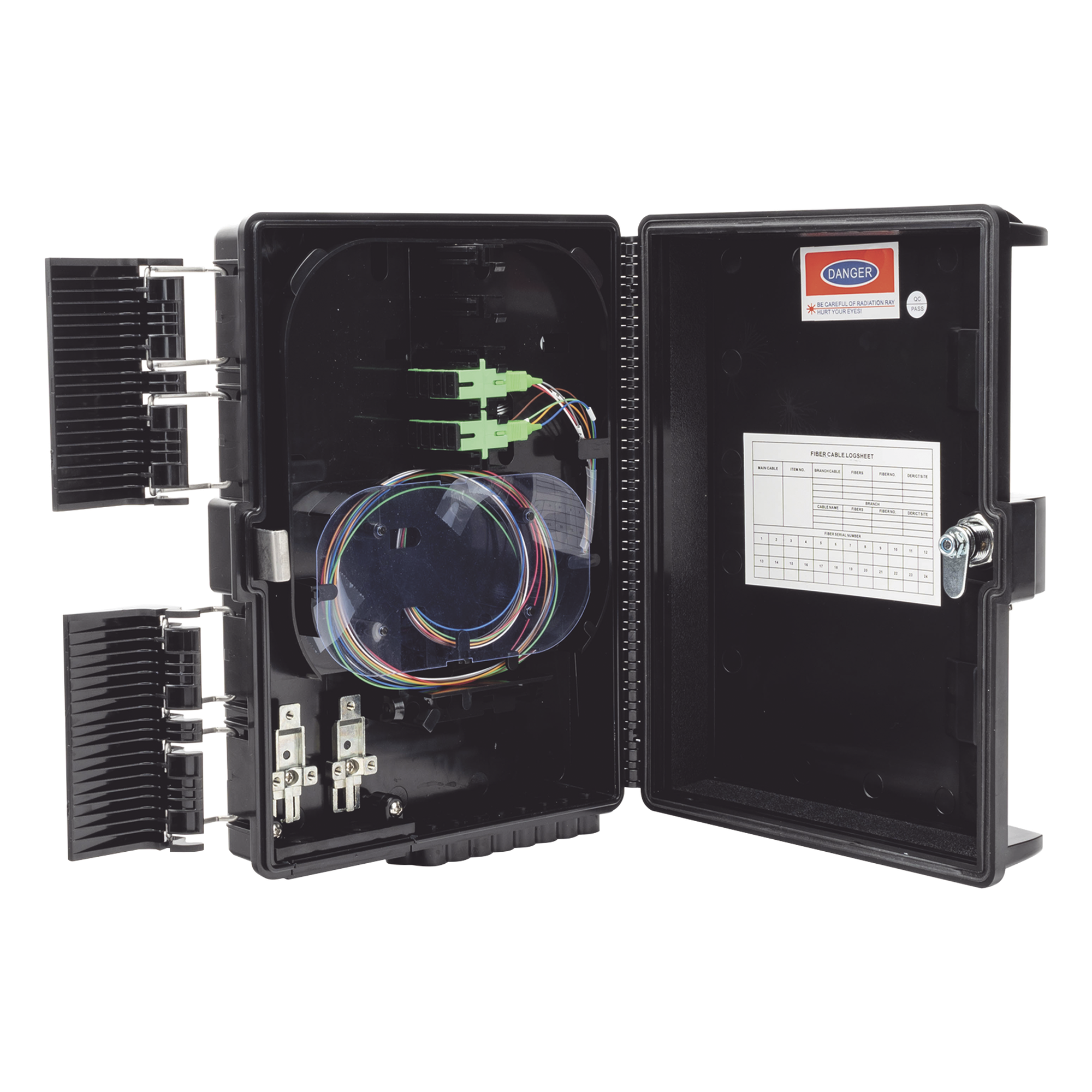 Cierre de Empalme FTTx / 24 Fusiones / Splitter 1x8 SC/APC / 16 Puertos Drop / IP65 / -40°C a +85°C — FIBERHOME · SKU GFS-8G