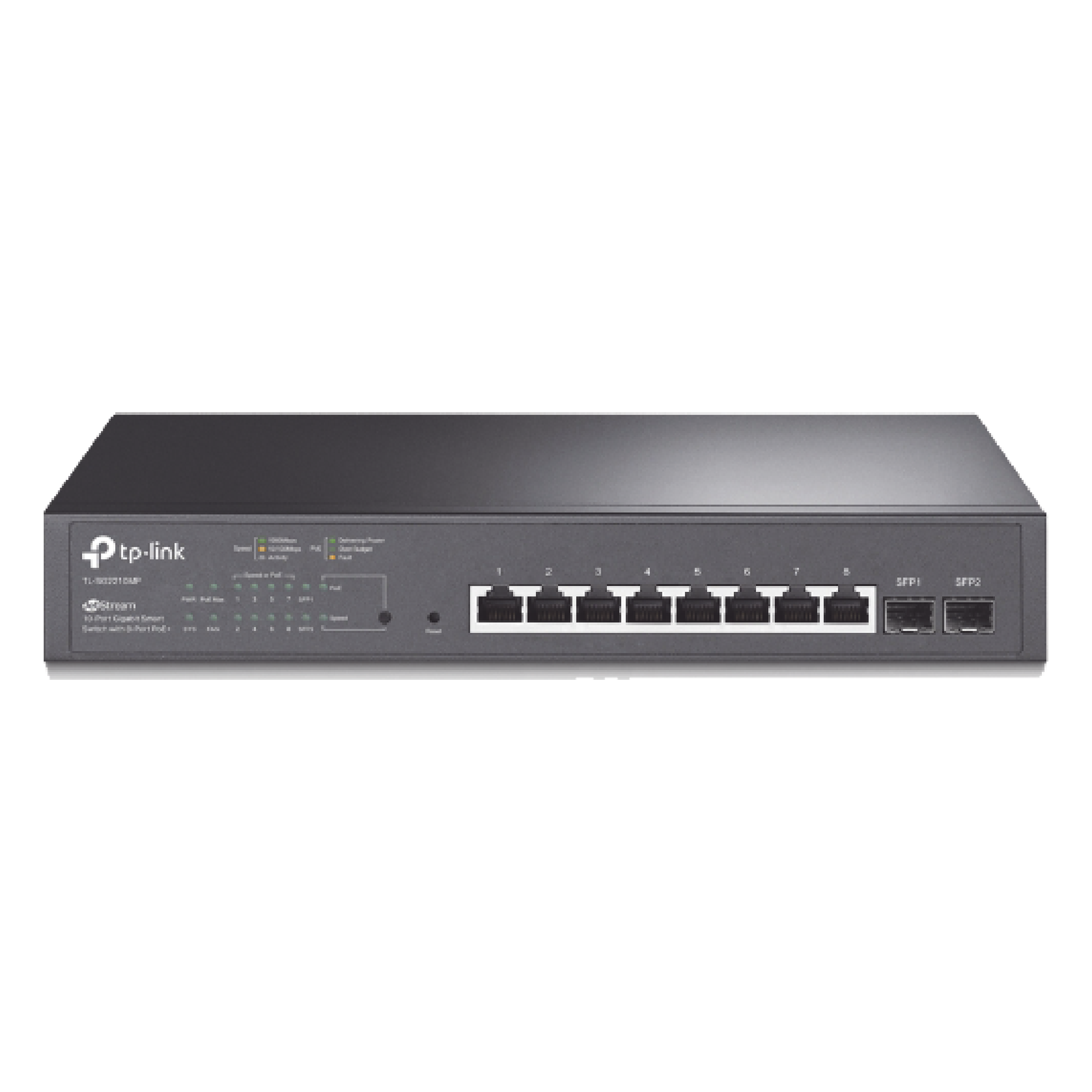 Switch PoE Administrable / 8 Puertos Gigabit PoE+ / 2 Puertos SFP / 150W / SDN / Montaje en Rack — TP-LINK · SKU TL-SG2210MP