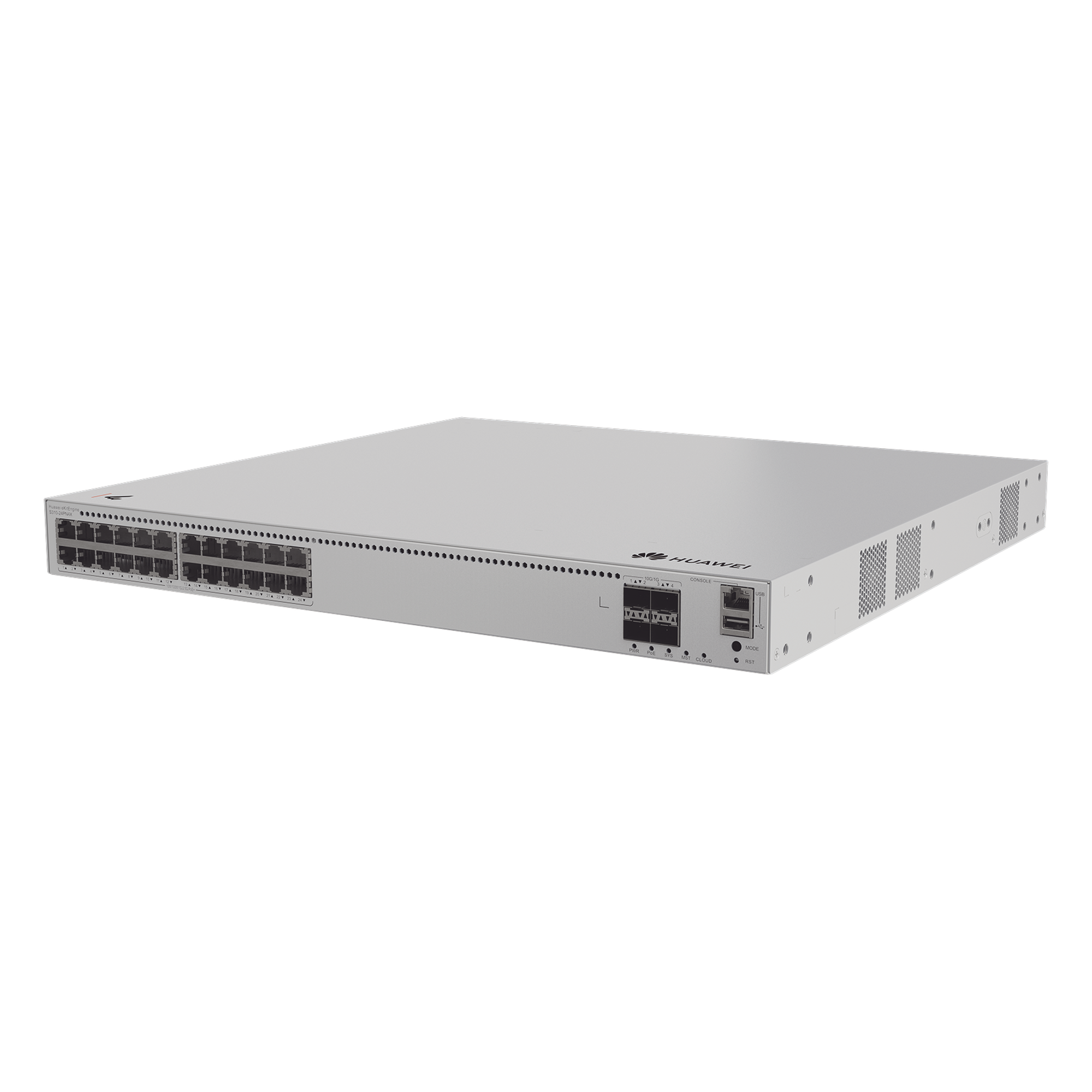 Switch Administrable Capa 3 / 24 Puertos PoE 1000/2.5Gbps / 4 Puertos 10GE SFP+ / 200 Gbps / PoE Perpetuo 400W / iStack / ERPS — HUAWEI · SKU S310-24PN4X