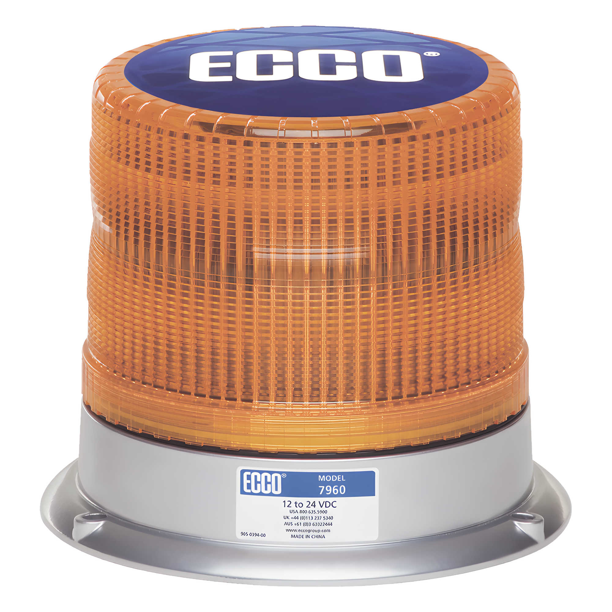 Baliza LED / SAE Clase I / 16 LEDs de 3 W / 11 Patrones de Flash / Rango -30°C a +50°C (-22°F a +122°F) / Base Aluminio Anti-corrosión — ECCO · SKU X7960A