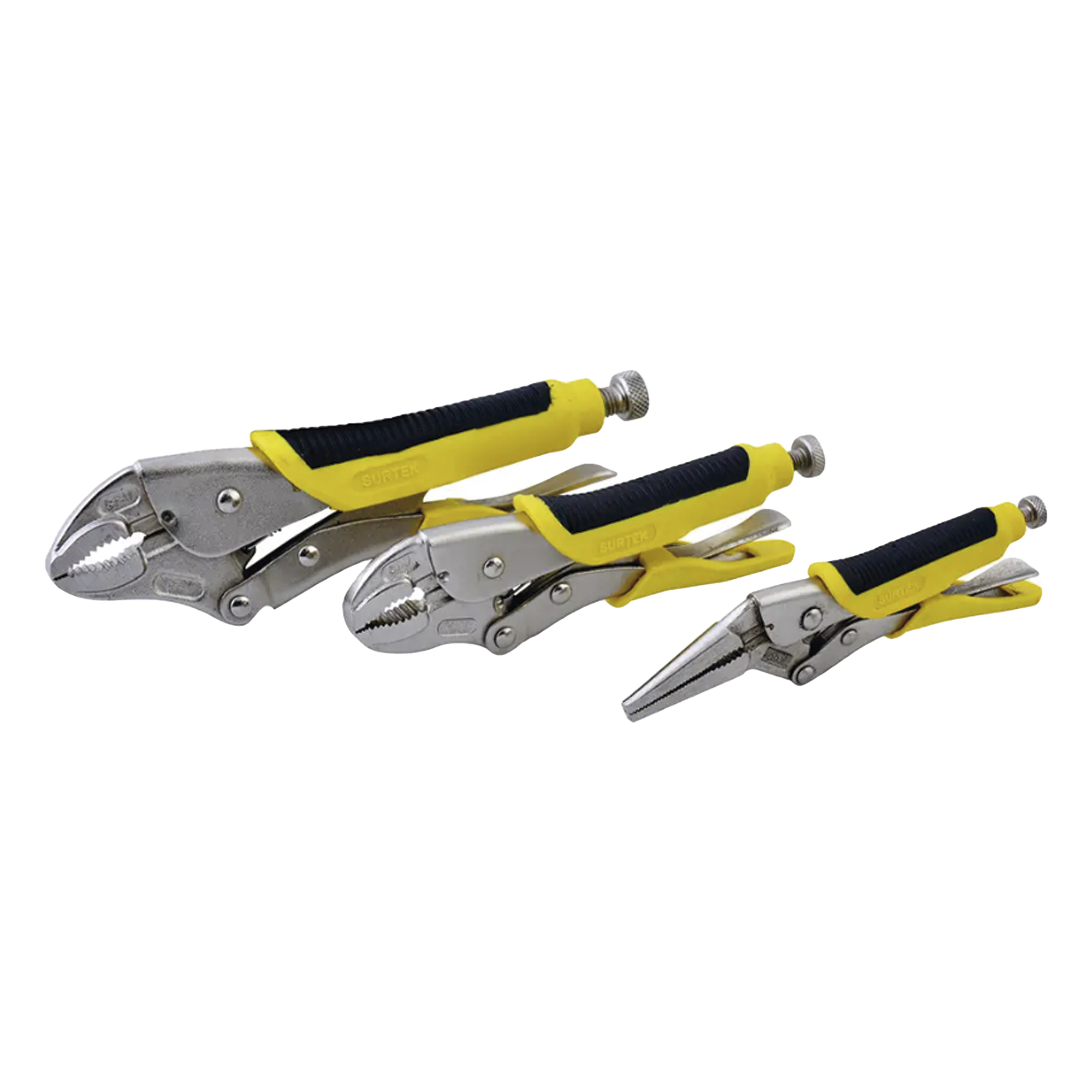 Juego de Pinzas de Presión / 3 Piezas / Acero al Cromo Molibdeno / Mangos Bimateriales Aislantes / ASME B107.500 — SURTEK · SKU SYS-115-085