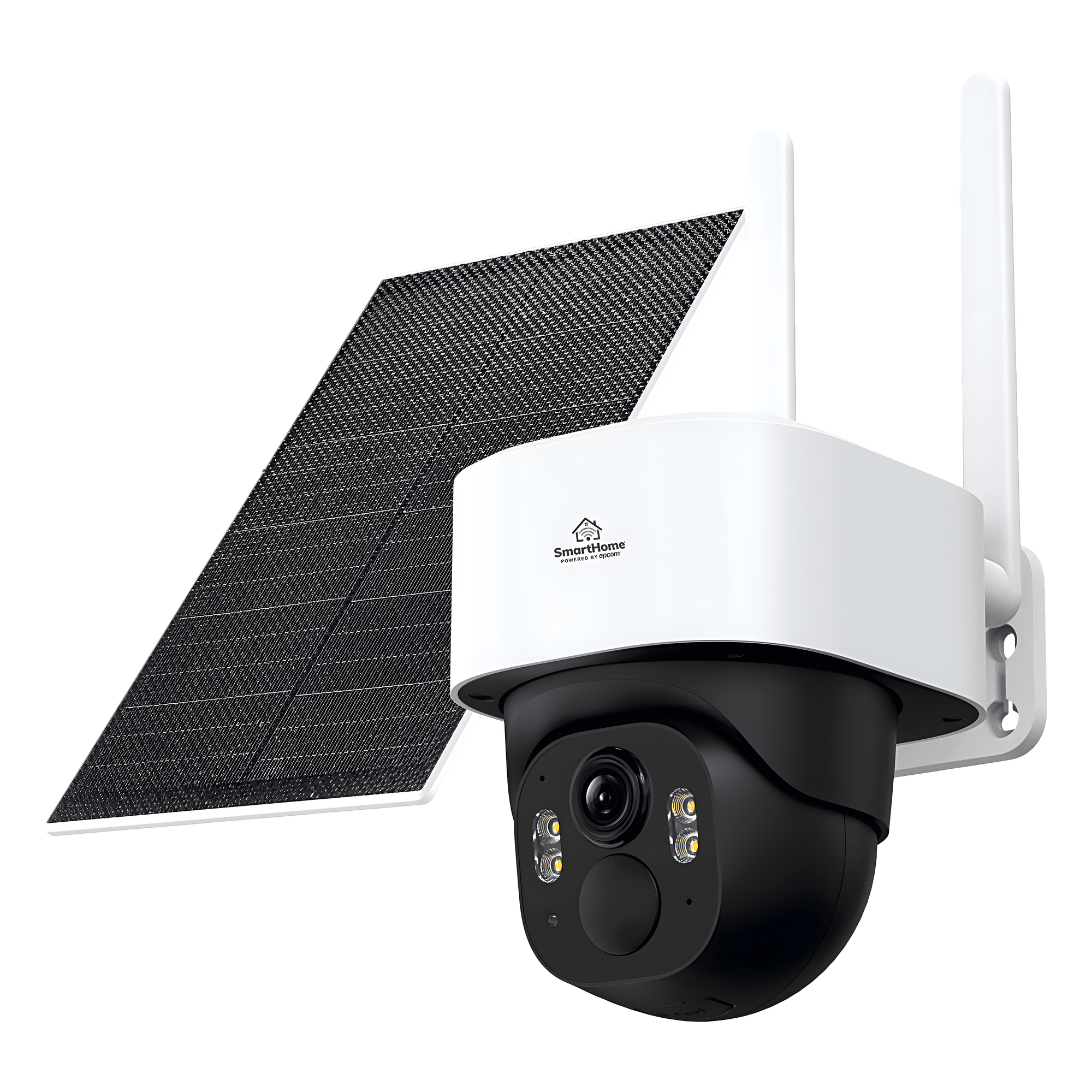Cámara IP PT / 4 Megapixel / 4G LTE / Visión Nocturna Color 10 m (32.8 ft) / Audio Bidireccional / Panel Solar 5W — SMARTHOME BY EPCOM · SKU SCAM2PTP4G