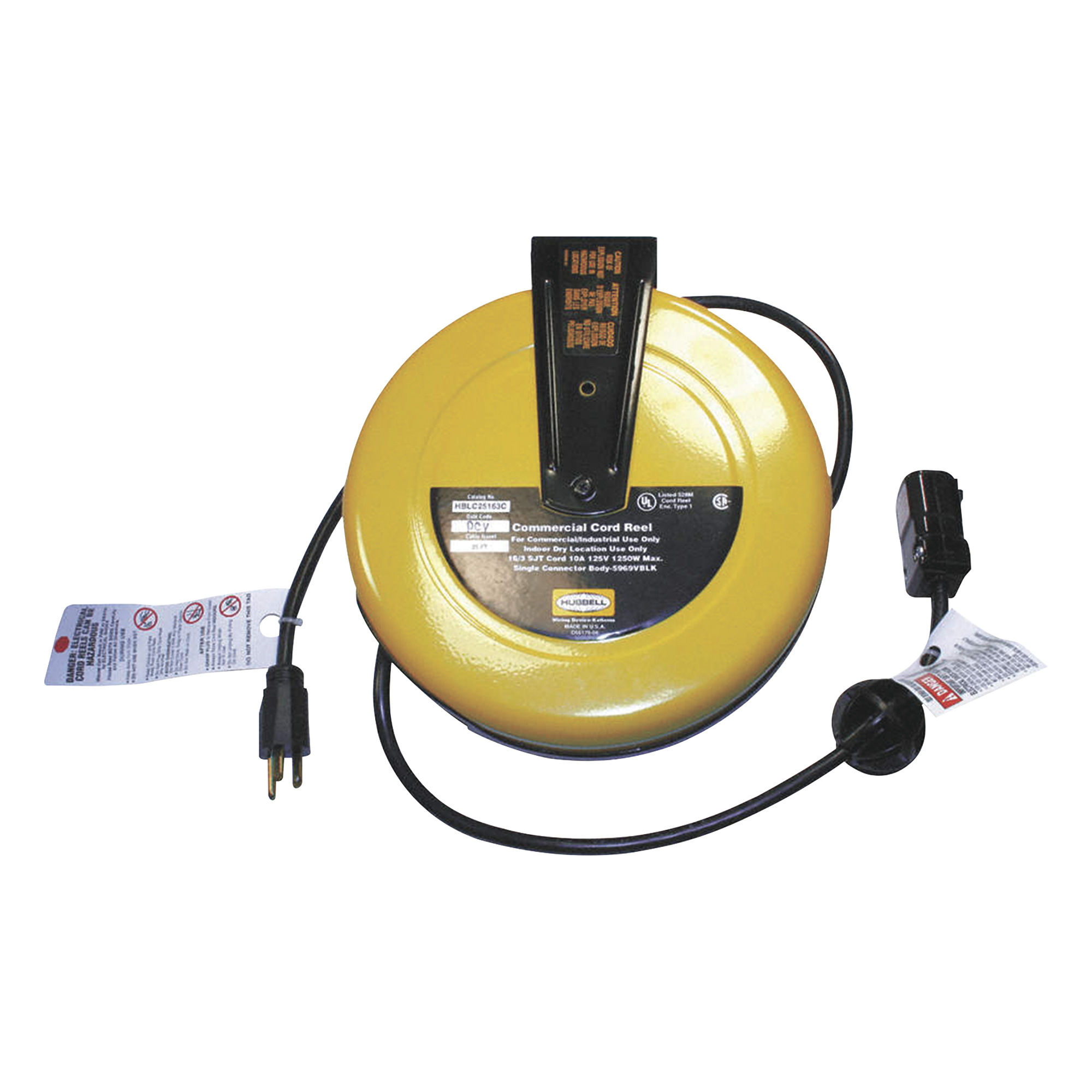 Carrete de Extensión / 16/3 SJT / 125V CA / 10A / 7.6 m (25 pies) / Conector HBL5969VBLK / UL — HUBBELL · SKU HUB-HBL-C25-163C