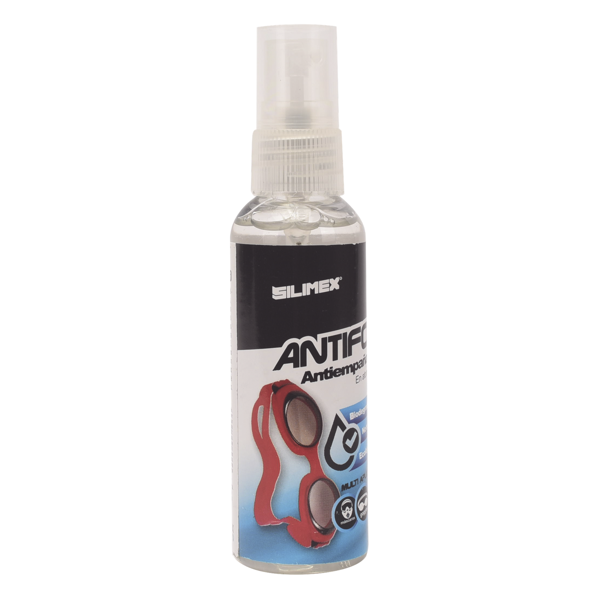 Antiempañante, ideal para eliminar problemas de empañamiento en googlees, mascaras, cascos, lentes, bote 60 ml