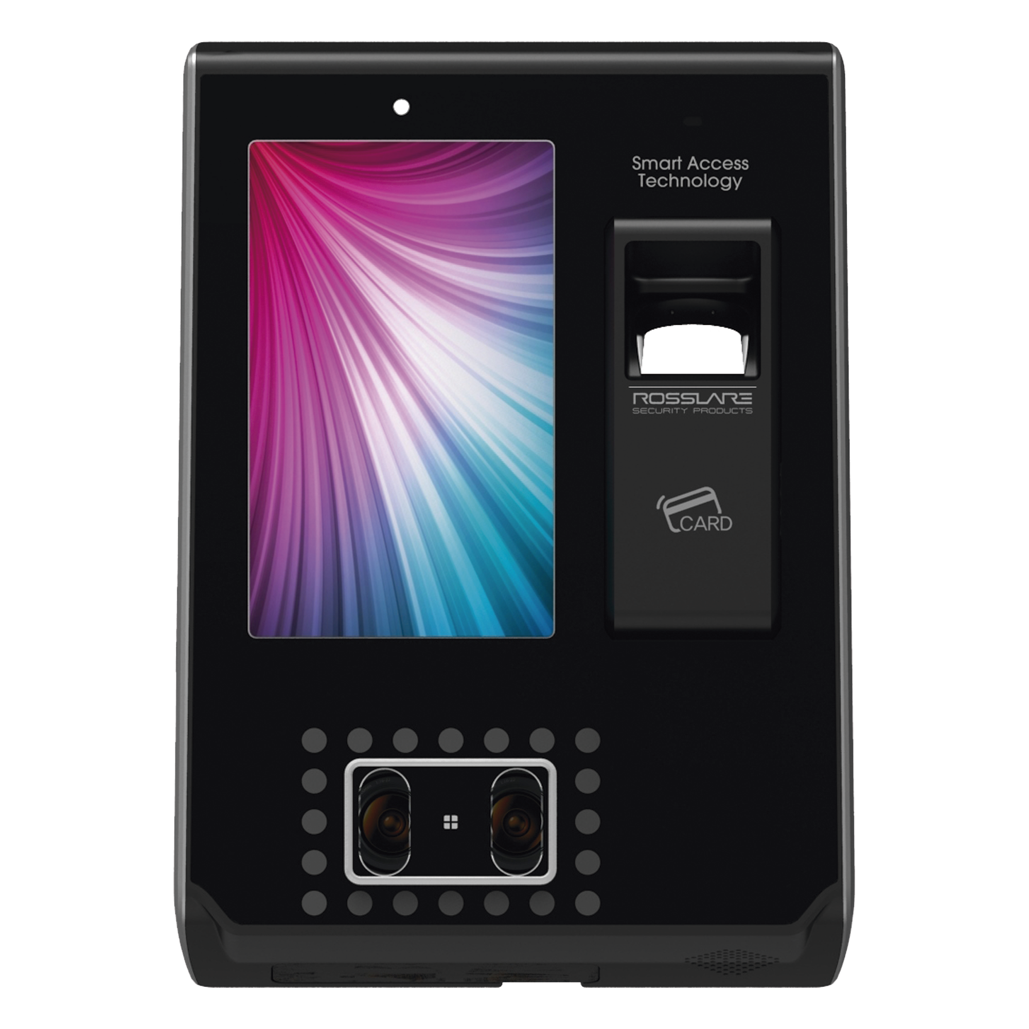 Lector Biométrico / Reconocimiento Facial 2,000 Rostros / Huella 10,000 / Proximidad 125 kHz y Mifare 13.56 MHz / Doble Autenticación / Interior — ROSSLARE SECURITY PRODUCTS · SKU AYB9350U