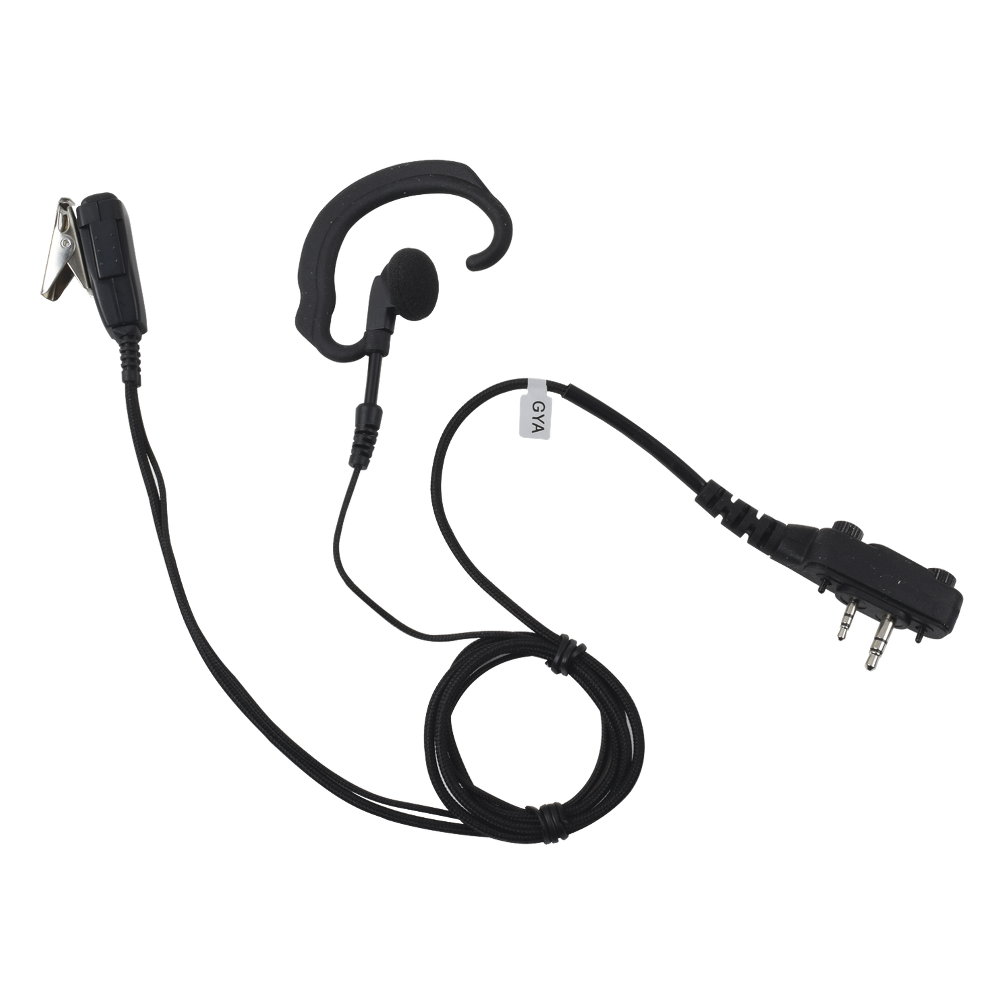 Micrófono de Solapa con Auriculares / Gancho de Oreja Suave / Cable Retráctil 2.5' (0.76 m) / Conector 2 Pines con Tornillos / Fibra Trenzada / Carcasa Policarbonato — PRYME · SKU SPM-330S-E-BF
