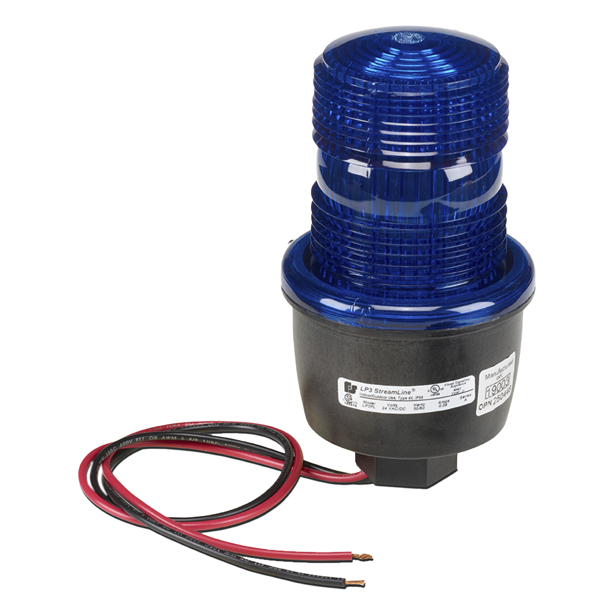 Luz de advertencia LED / 24 Vcd / Montaje en tubo 1/2" NPT / Azul / Perfil bajo / -35°C a 65°C — FEDERAL SIGNAL INDUSTRIAL · SKU LP3PL-024-B