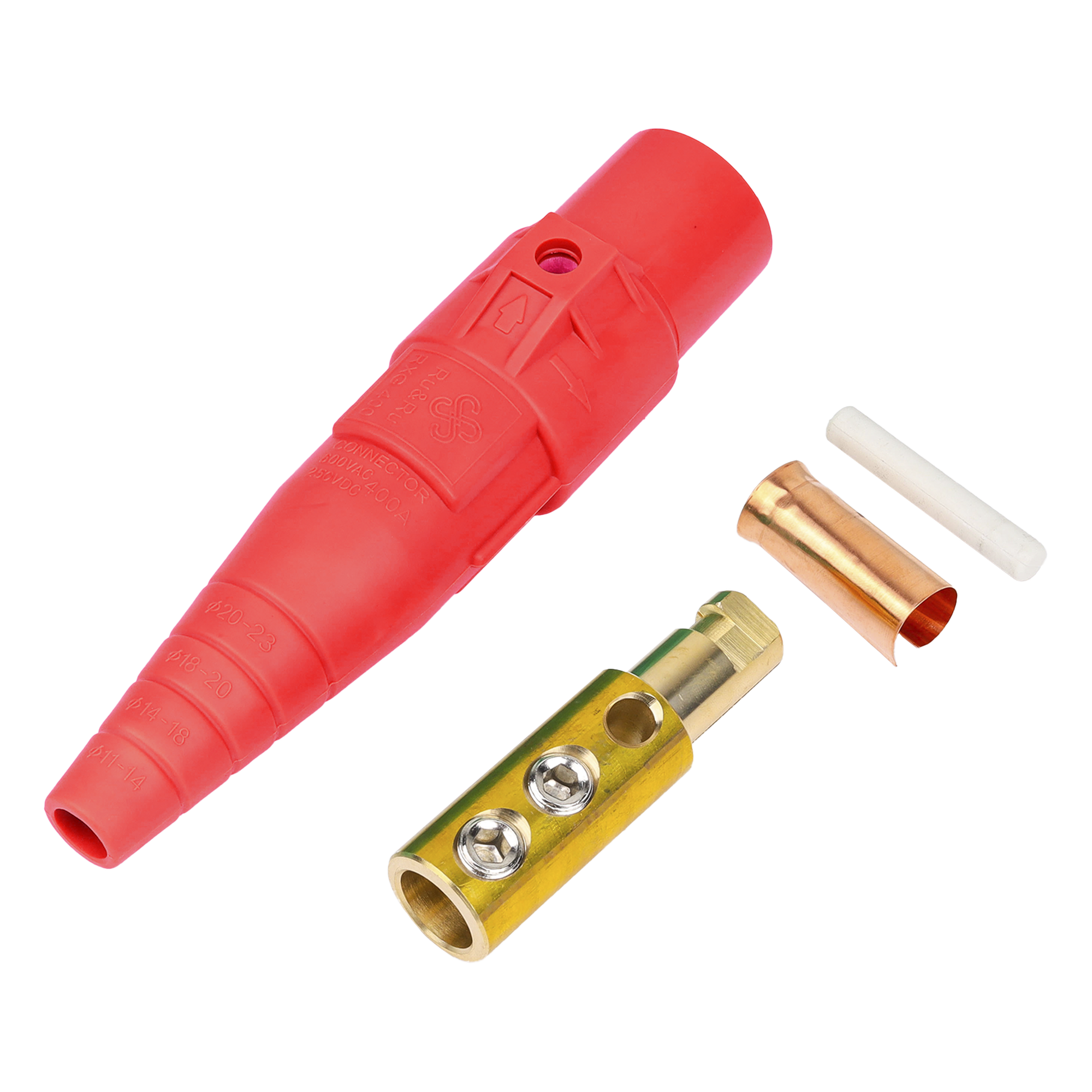 Conector Camlock Macho / 400 Amperes / 600V AC / Sección Cable 50-95 mm² / Compresión por Abrazadera / Plástico Ingeniería / Rojo — EPCOM PROAUDIO · SKU EP-CAMLOCK-400A-M-RED