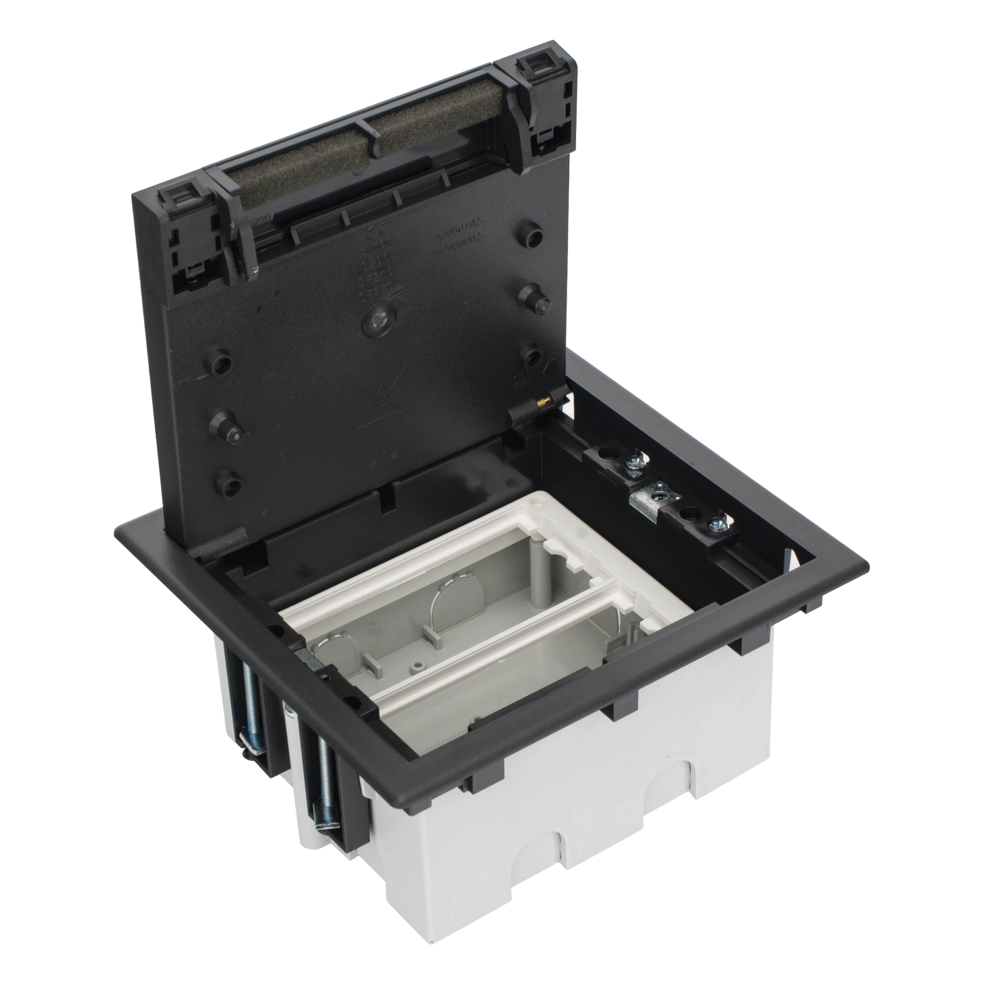 Caja de Piso Falso / 2 Módulos Dobles / Profundidad Ajustable 90-120 mm (3.54-4.72 in) / Tapa Embellecedor / IK08 / +125 °C — SIMON · SKU SM-CPF-2