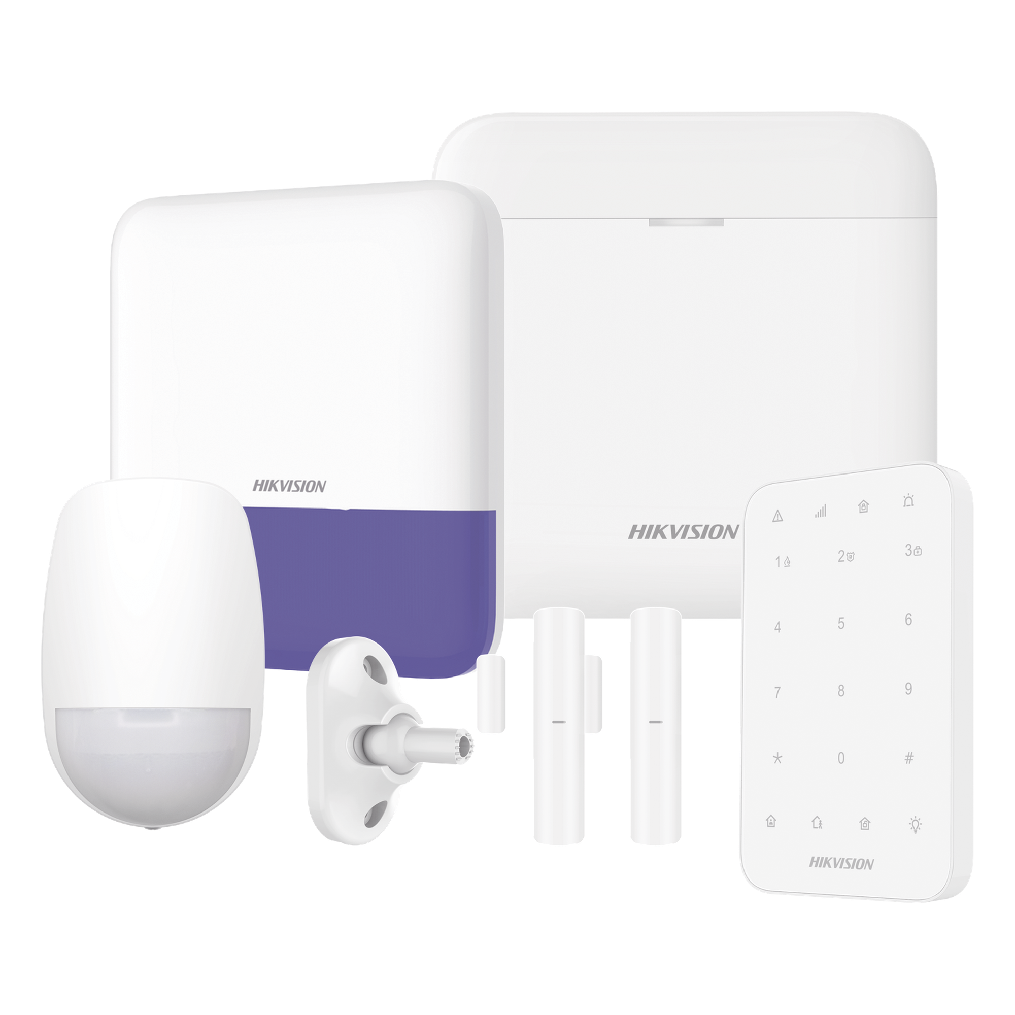 Kit de Alarma Inalámbrico / 48 Zonas Programables / Wi-Fi 2.4 GHz y LAN / Frecuencia 433 MHz / Batería de Respaldo 35 h / 6 Componentes Incluidos — HIKVISION · SKU AXPRO-KIT-KEYPAD
