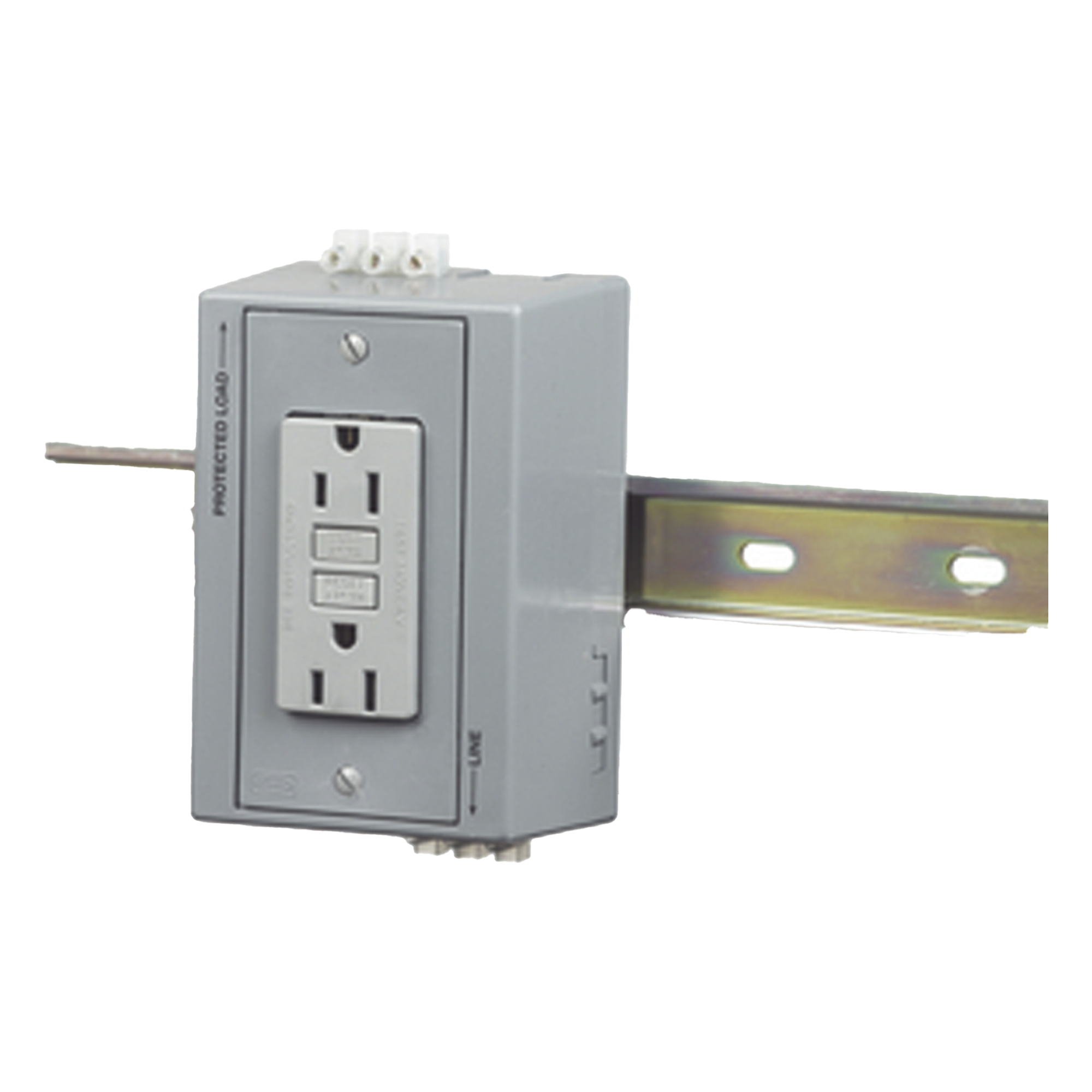 Caja Utilitaria para Riel DIN / Contacto Dúplex GFCI 15 A / 125 V / NEMA 5-15R / 2 Polos / Gris — HUBBELL · SKU HUB-DRUB-GFI15