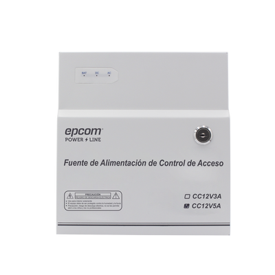 Fuente de Poder / 1 Salida 11-15 Vcc /  5 A / Temporizador Integrado / Con Capacidad de Batería de Respaldo / Requiere Batería / Aplicaciones en sistemas de control de Acceso 