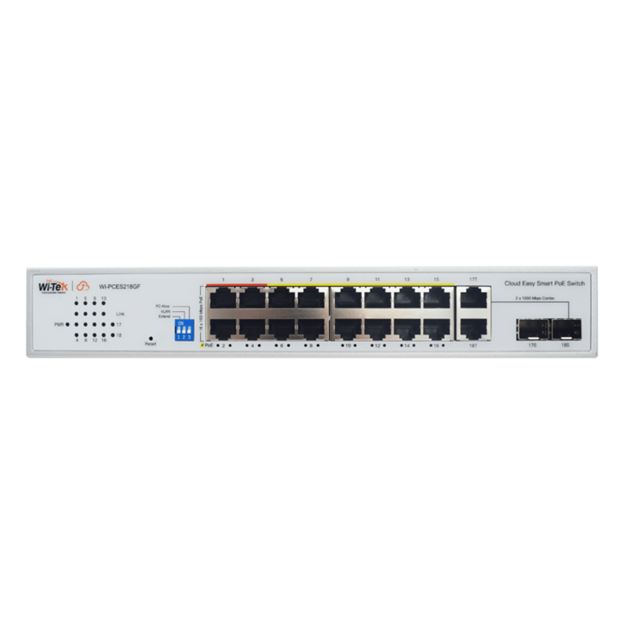 Switch PoE / 16 Puertos 10/100 Mbps PoE / 2 Uplink Gigabit / 1 Puerto SFP / Presupuesto PoE 250 W / Alcance 250 m (820.2 ft) / ONVIF