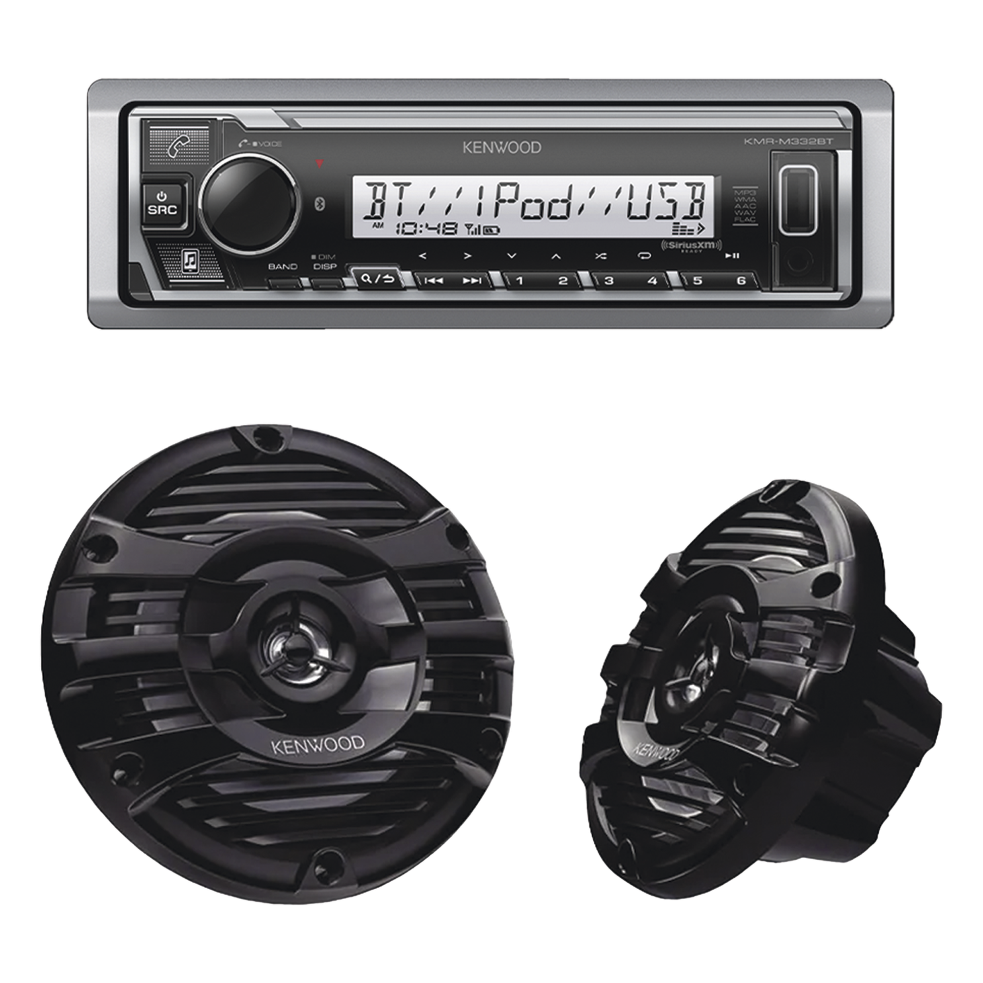 Kit Estéreo Marino / Bluetooth / Bocinas 6.5" / 50 W RMS / Ecualizador 13 Bandas / 3 Salidas Preamp 4.0V — JVC  KENWOOD · SKU KE/1653MRB