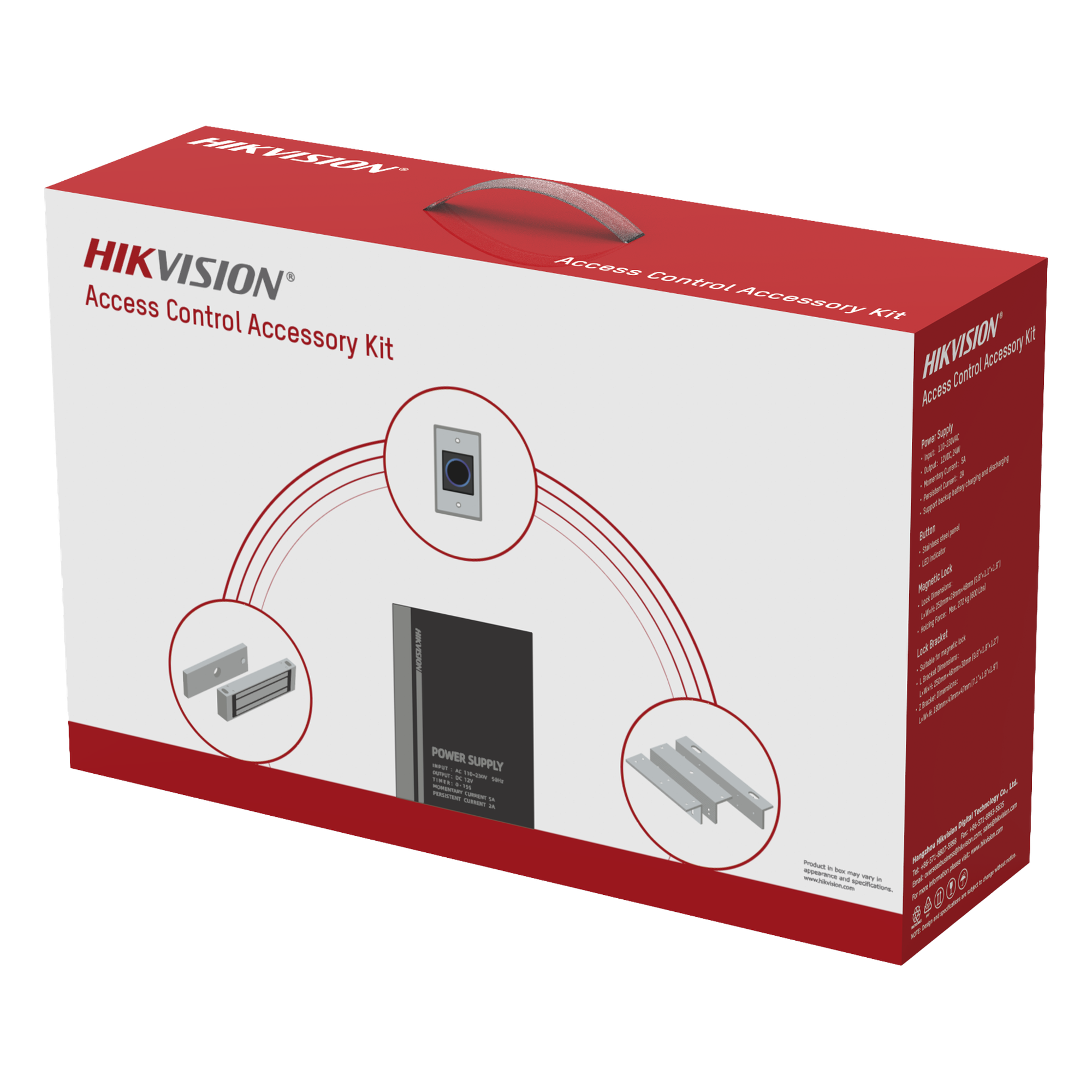 Kit de Control de Acceso / Fuente 12 Vcd 2 A / Chapa Magnética 600 lbs / Botón de Salida Sin Contacto / Salida Temporizada 0-15 s / Uso Interior — HIKVISION · SKU DS-KAS-7M01