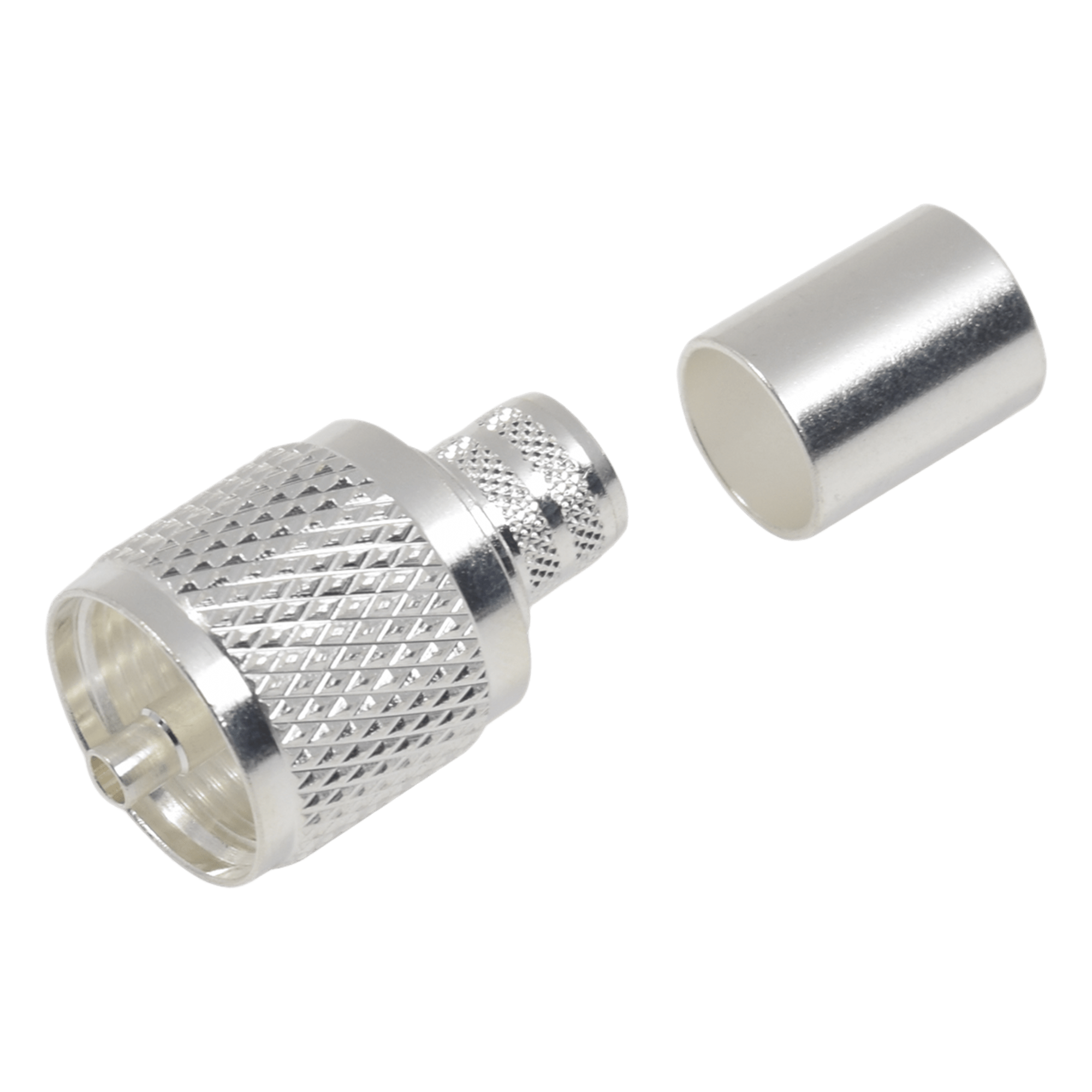 Conector UHF Macho / Anillo Plegable / Cuerpo Bronce Plateado / Aislante Teflón / Compatibilidad LMR-400, 9913, CTN-400, 7810A, 8214, RG8/U, RFLASH-1113 — RF INDUSTRIES,LTD · SKU RFU-507-SI