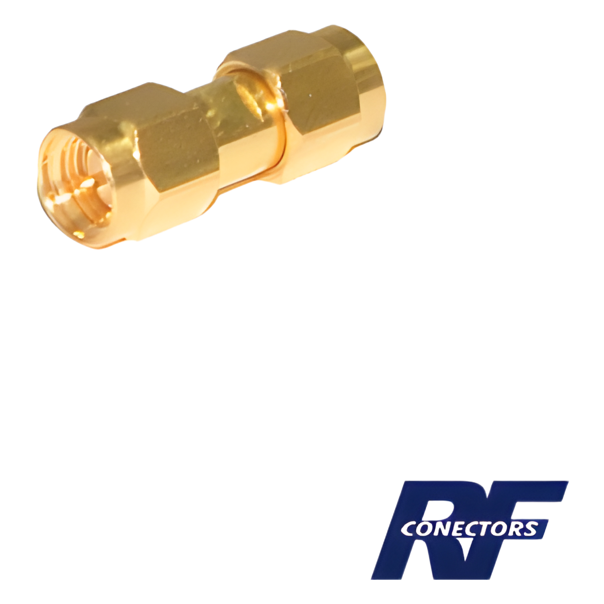 Adaptador RF Tipo Barril / SMA Macho a SMA Macho / Montaje en Línea / Cuerpo Bronce Oro / Aislante Teflón — RF INDUSTRIES,LTD · SKU RSA-3403-1