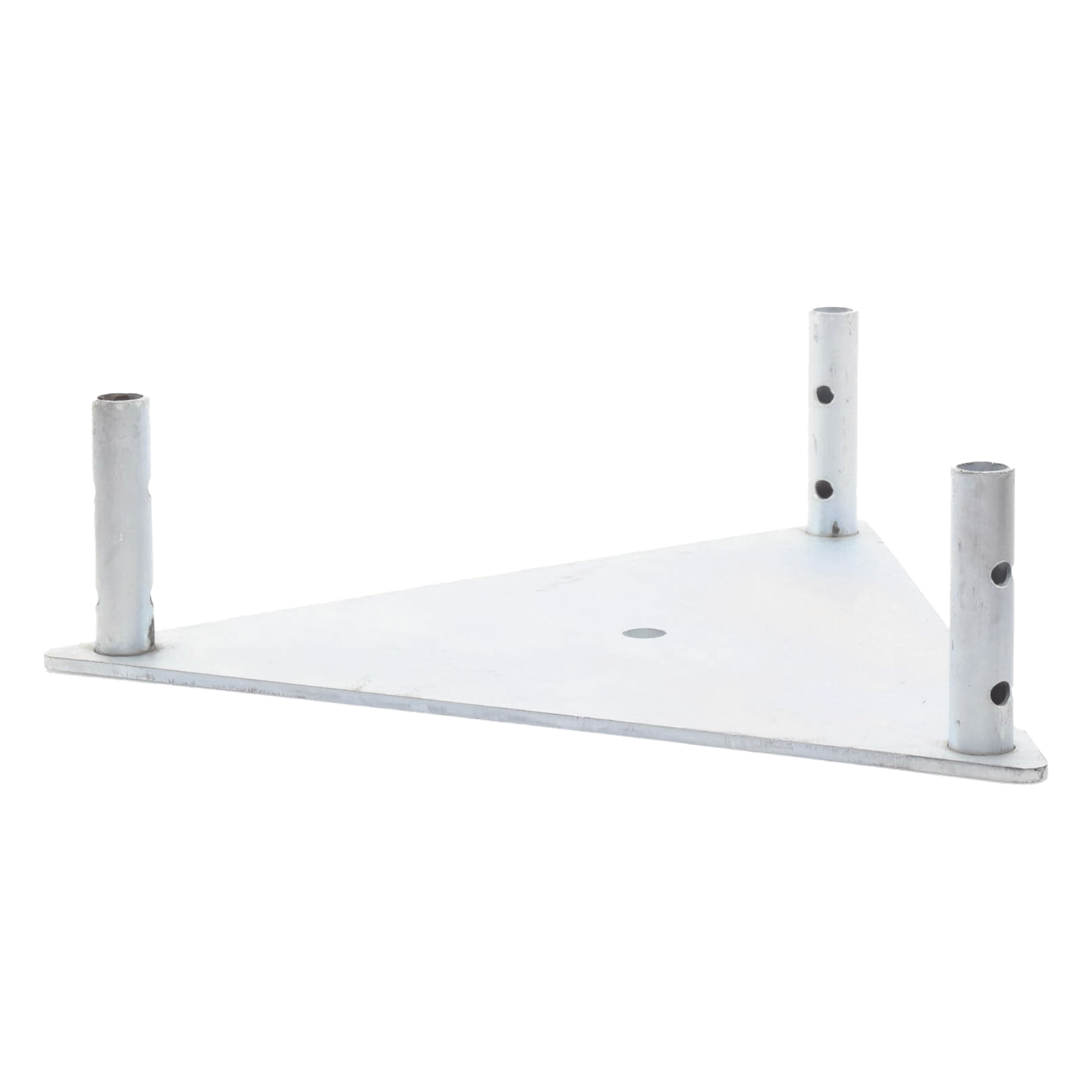 Base Triangular para Torre / Placa Acero 1/4' / Niple 3/4' Galvanizado / Peso 6 kg / Compatible STZ45