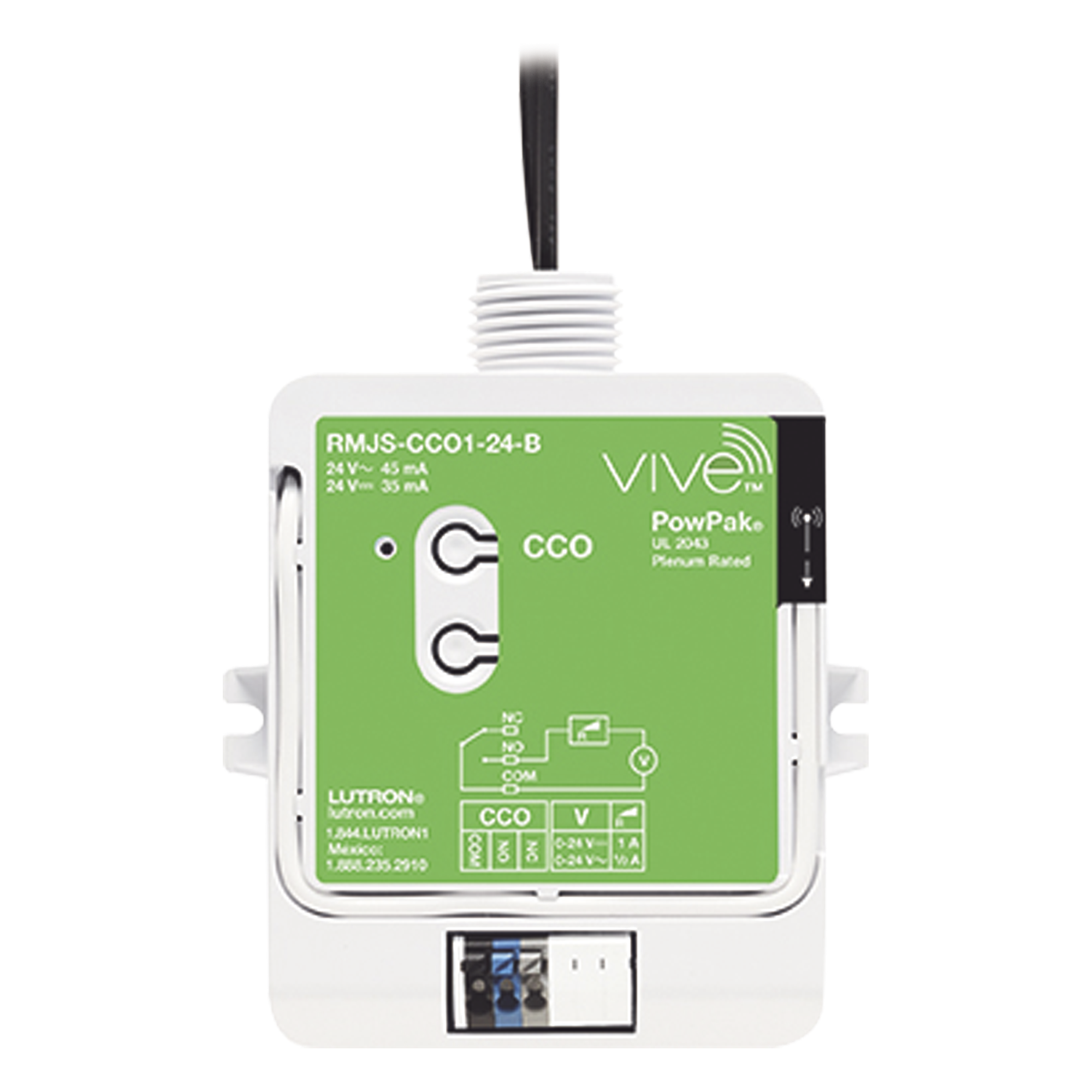 Módulo de Contacto Seco / 24 Vca/Vcd / 1 A en VCD / 0.5 A en Vca / 10 Controles Pico / 10 Sensores Ocupación / Integración HVAC-BMS — LUTRON ELECTRONICS · SKU RMJSCCO124B