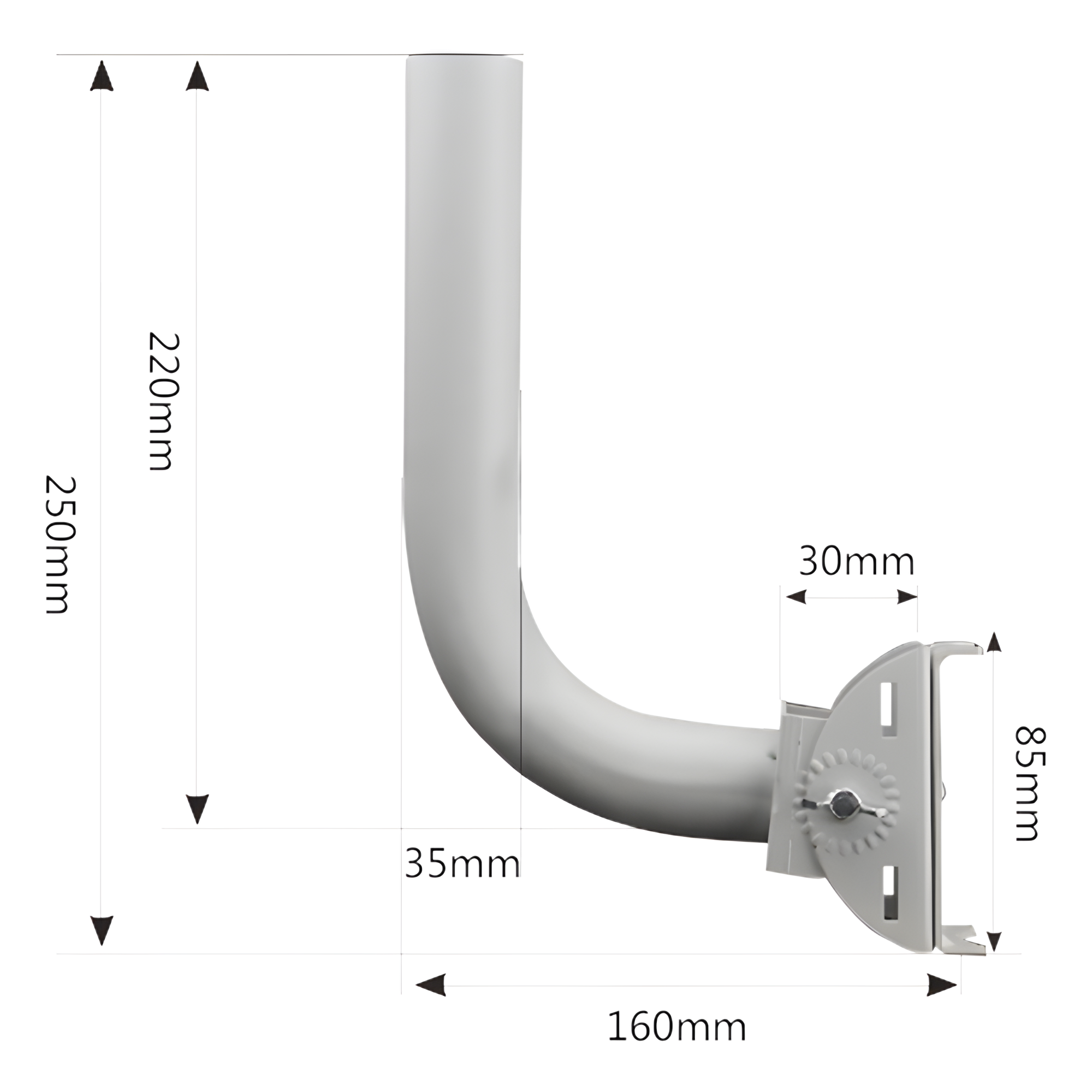 Montaje de Brazo Universal / Ajuste de Azimut 0 a 120° / Acero con Recubrimiento en Polvo / Diámetro 35 mm / Peso 1.2 kg / Compatible con Múltiples Marcas