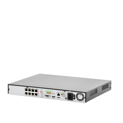 (ACUSENSE / Evita Falsas Alarmas) NVR 12 Megapixel (4K) / Reconocimiento Facial / 8 Canales IP / Base de Datos / 8 Puertos PoE+ / 2 Bahías de Disco Duro / Switch PoE 300 mts Modo Extendido 