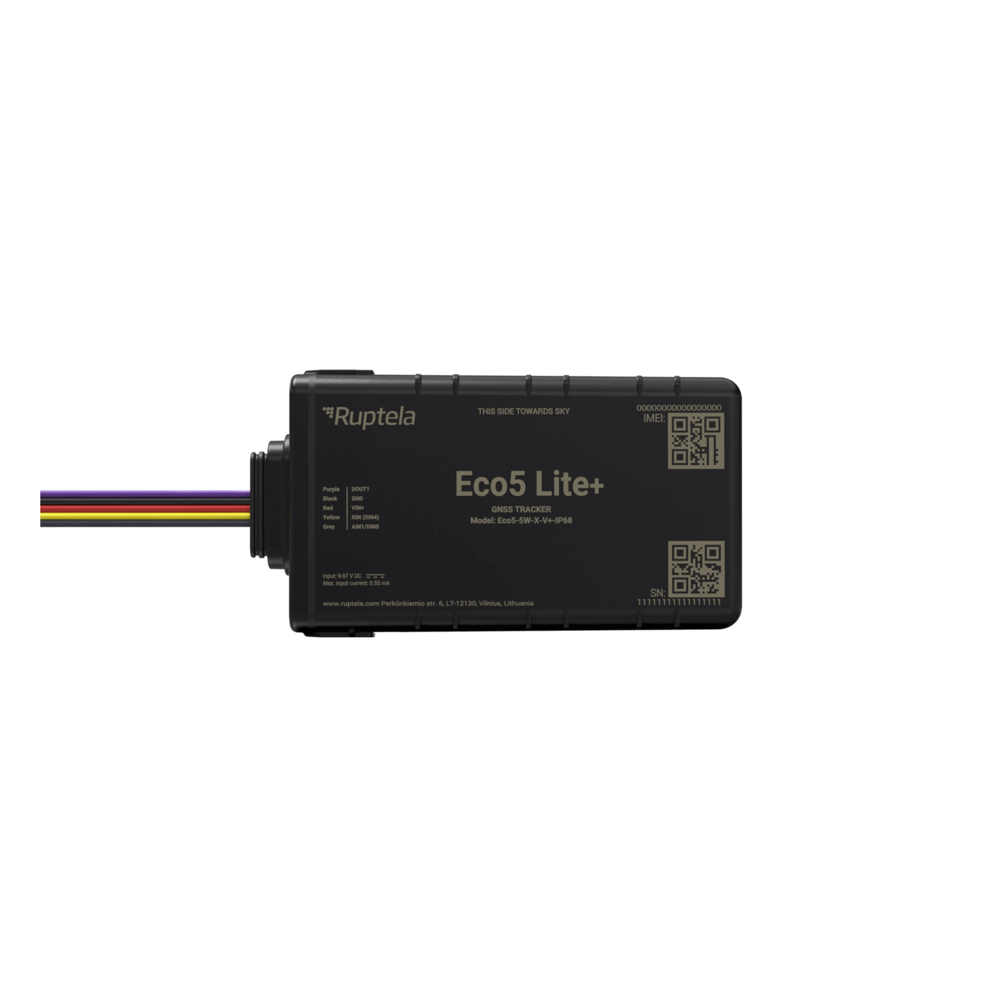 Localizador GPS Vehicular / LTE Cat1 y LTE-M con Respaldo 2G / GNSS U-blox M10 / IP68 Sumergible / Bluetooth BLE 5.0 / Detección de Jammer / 9-32 V DC — RUPTELA · SKU ECO5LITEPLUS