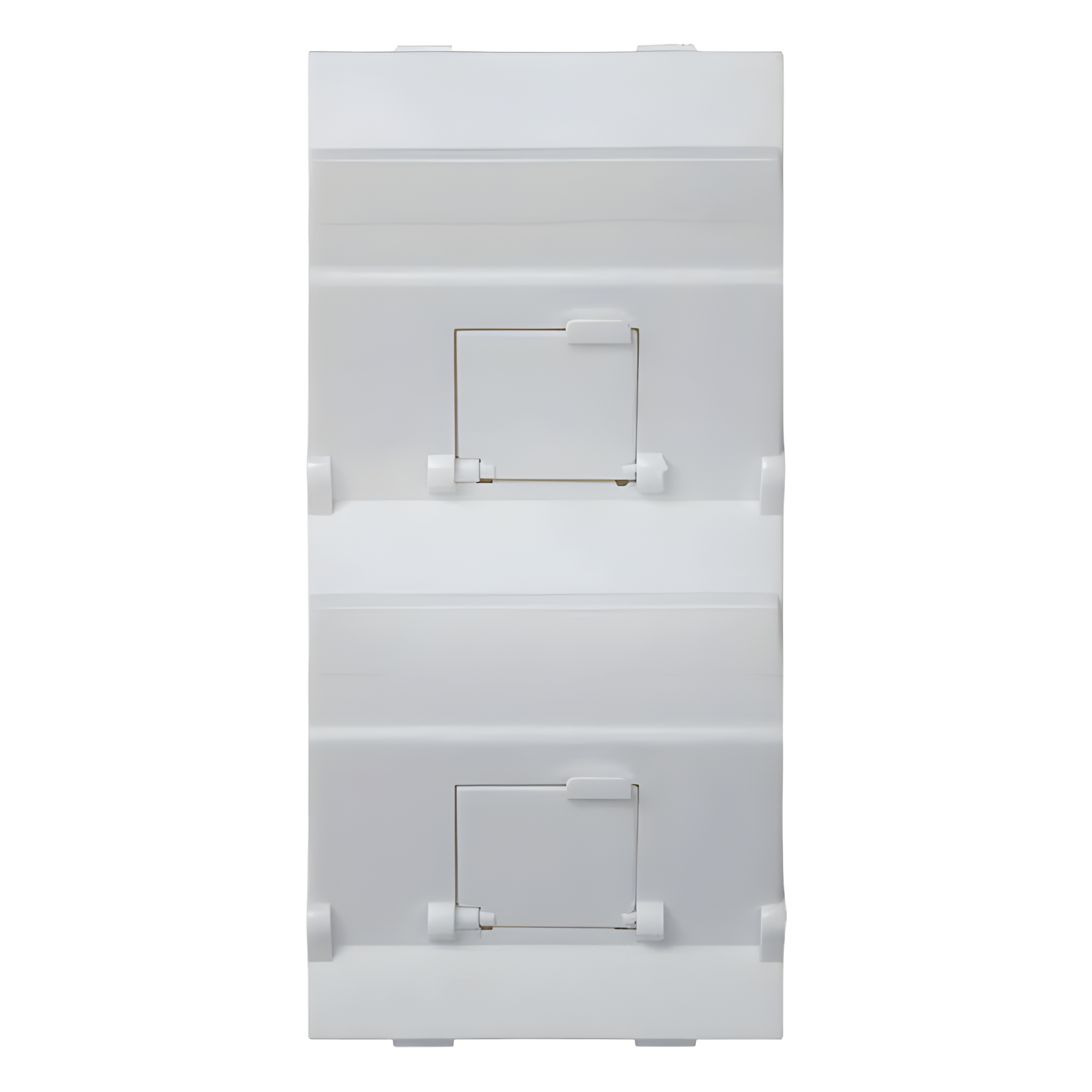 Placa Voz y Datos Inclinada / 2 Puertos RJ45 Keystone / Guardapolvos Integrados / 108×52 mm / Termoplástico — SIMON · SKU SMFP2KEYA
