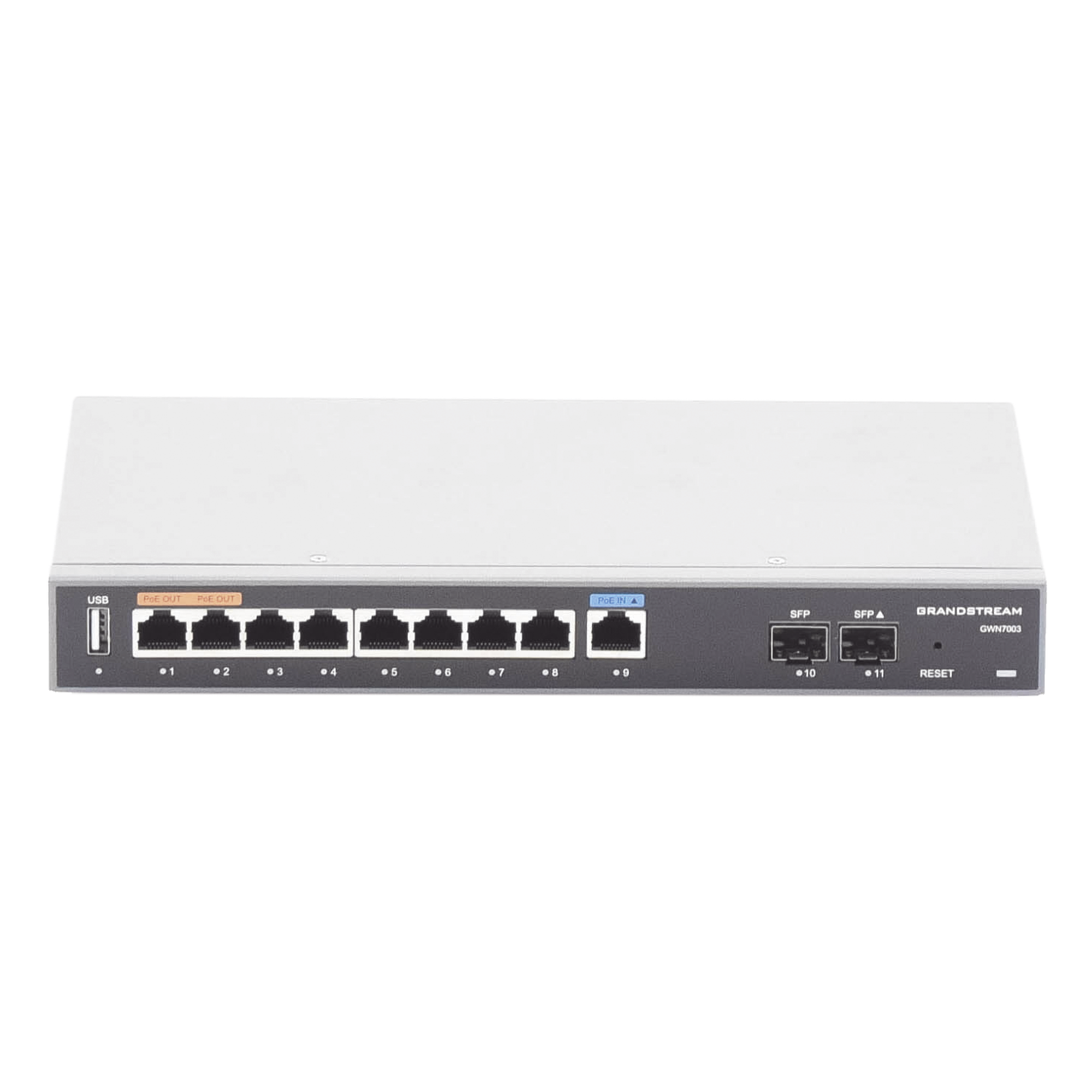 Router Gigabit VPN / Balanceador de cargas / 60,000 sesiones NAT / 9 puertos RJ45 Gigabit + 2 puertos SFP / PoE entrada y salida / Compatible con GWN Cloud