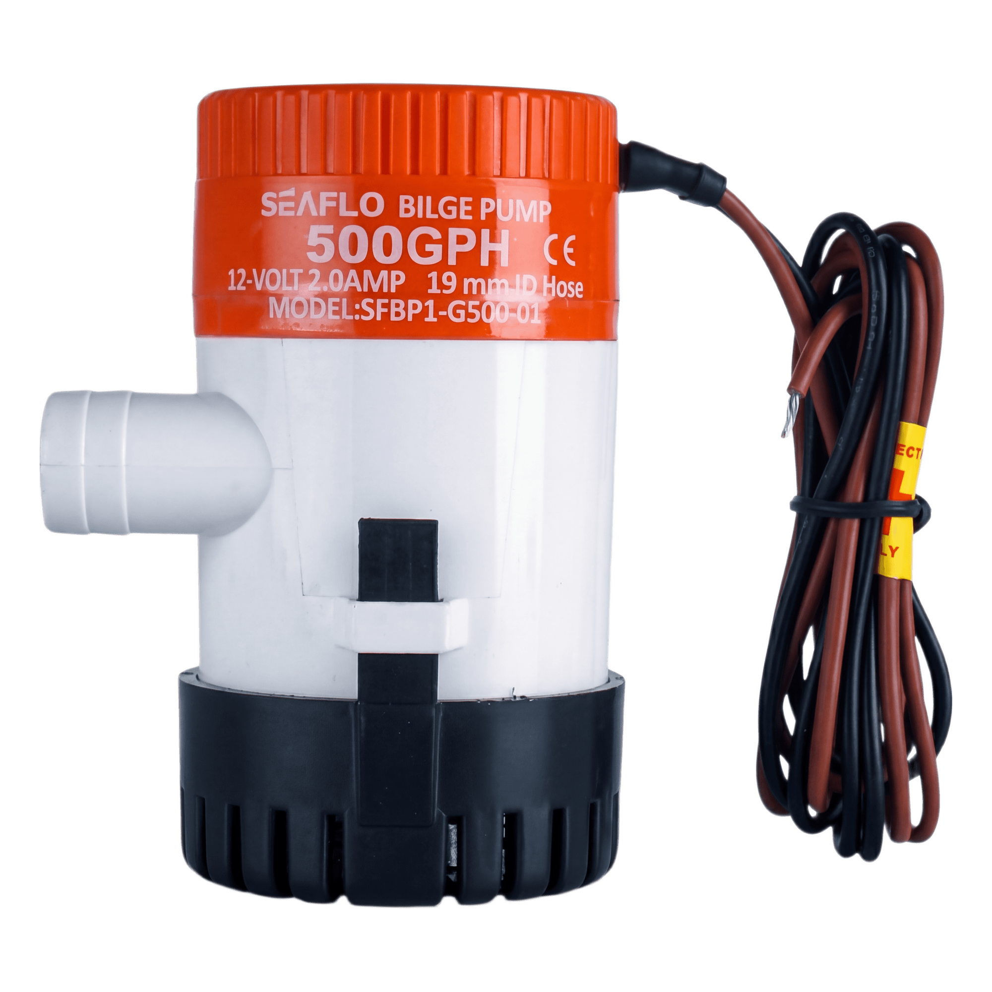 Bomba de Achique Sumergible / 500 GPH (1893 LPH) / 12V CD / Anti-Airlock / Sellos Herméticos / Filtro Removible — SEAFLO · SKU SFBP1-G50-01