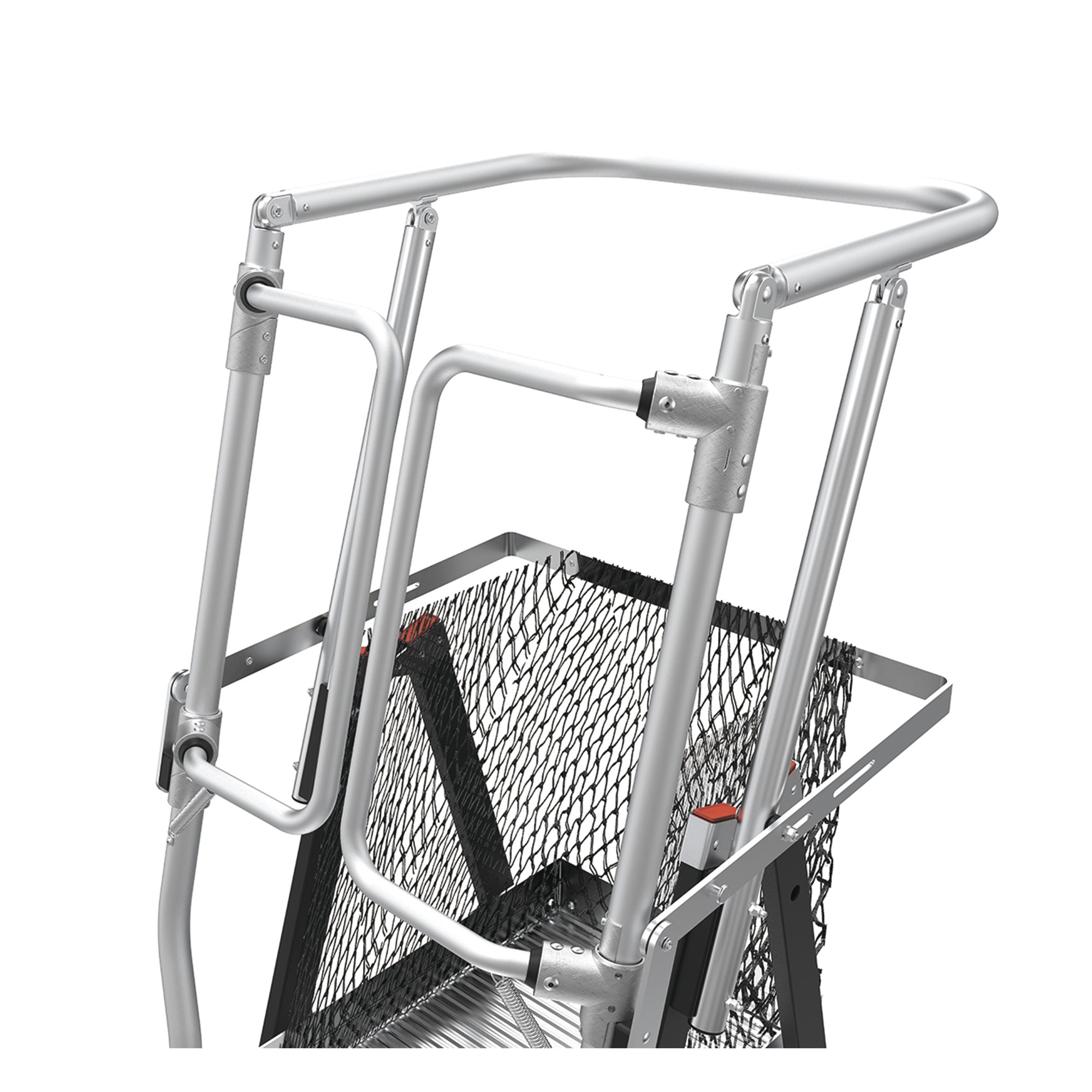 Escalera de Fibra de Vidrio  con Jaula de 8'-14' (2.44 - 4.27 m). Con Ajuste en Ruedas (RATCHET™ Leveler) (SKU:18515-817).