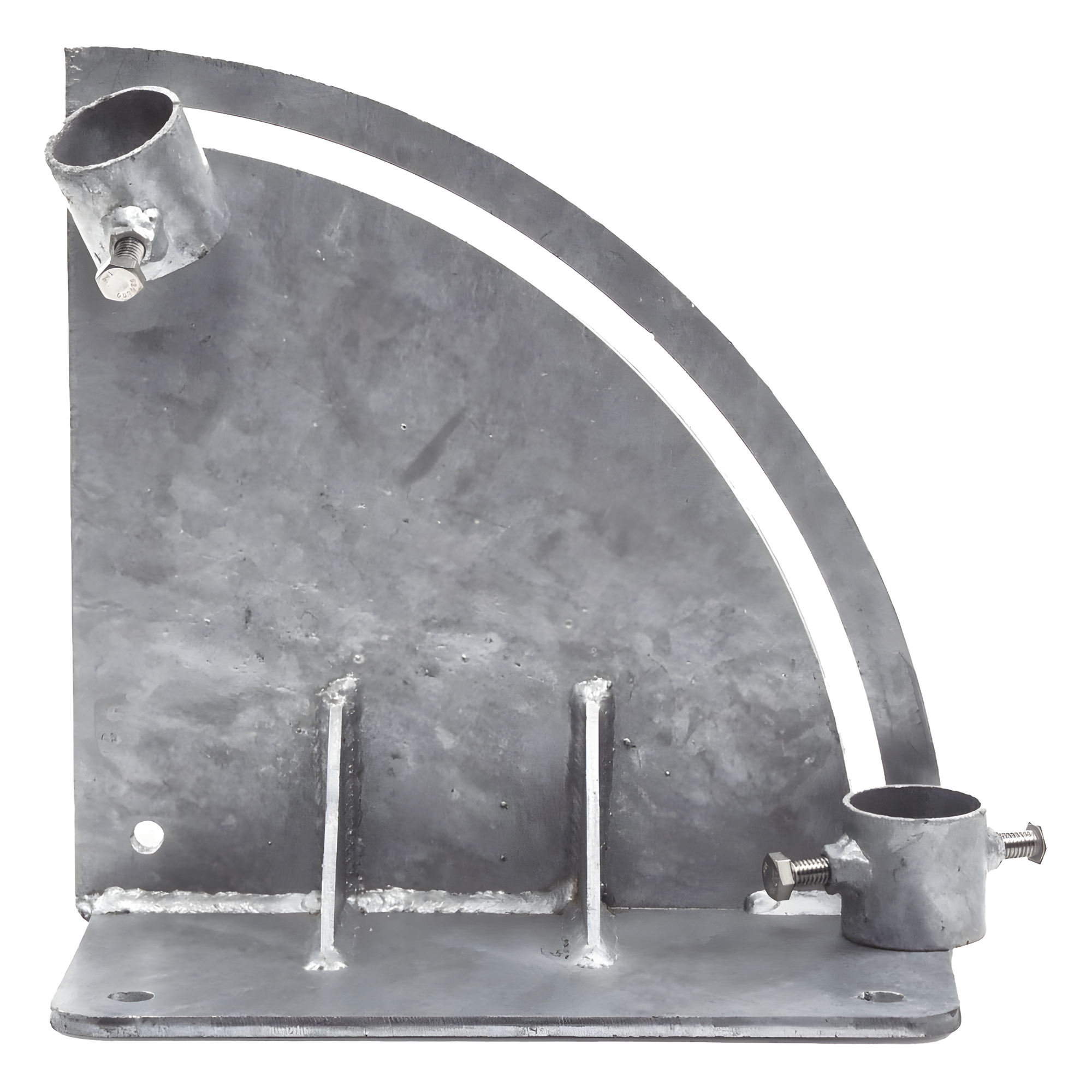 Base para Mástil con Ajuste de Ángulo / Acero Galvanizado en Caliente / Mástil 1" a 1-3/4" / Inclinación 0° a 60° / Tolerancia ±5 cm — SYSCOM TOWERS · SKU SLM-BA-3G