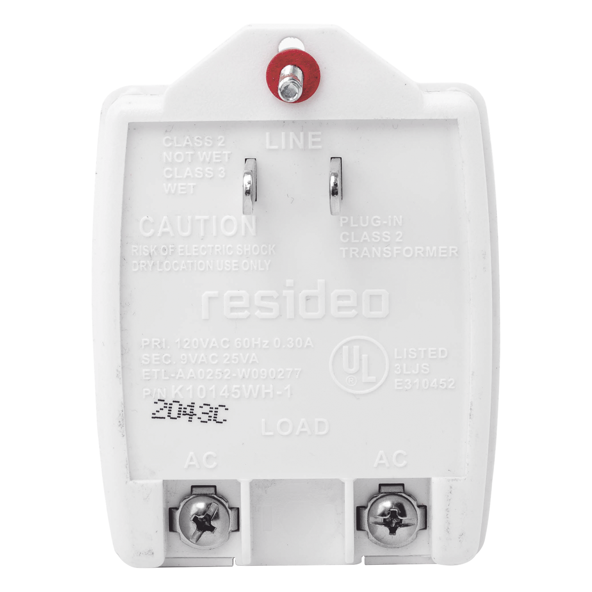 Transformador de Pared / 120 Vca a 9 Vca / 25 VA / Clase 2 / UL Listado / Montaje en Pared — HONEYWELL · SKU K10145WH-1