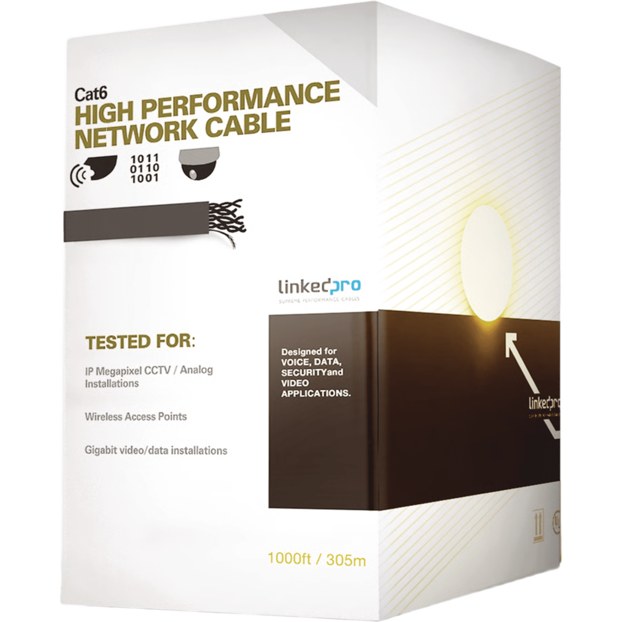 Cable UTP Cat6+ / Calibre 23 / Doble Chaqueta Gel / Exterior 305 m (1000 ft) / Resistente UV / Gigabit Ethernet / ETL y UL — LINKEDPRO BY EPCOM · SKU PRO-CAT-6-GELX-V2