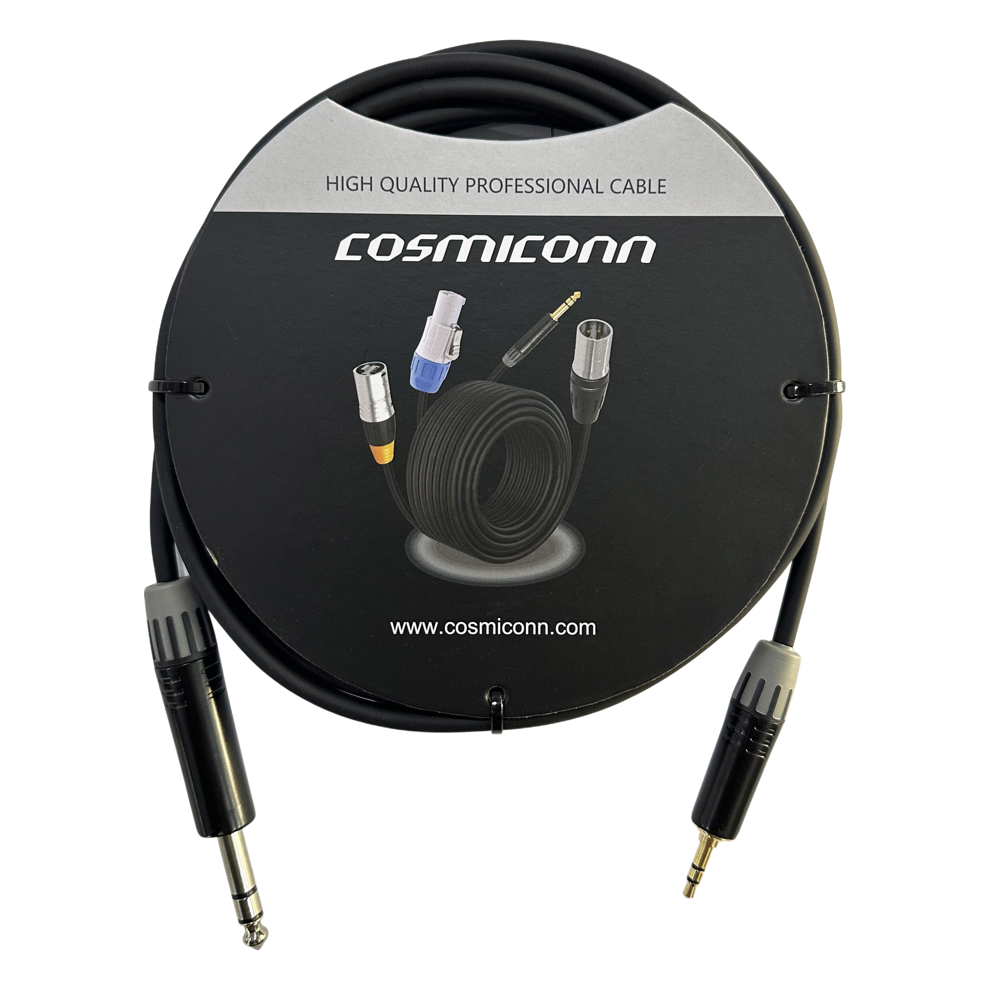 Cable de Audio / 6.35mm a 3.5mm / 3m (10 pies) / Conectores Negros / OFC / PVC — COSMICONN · SKU CMC220ASTPPS3BG1