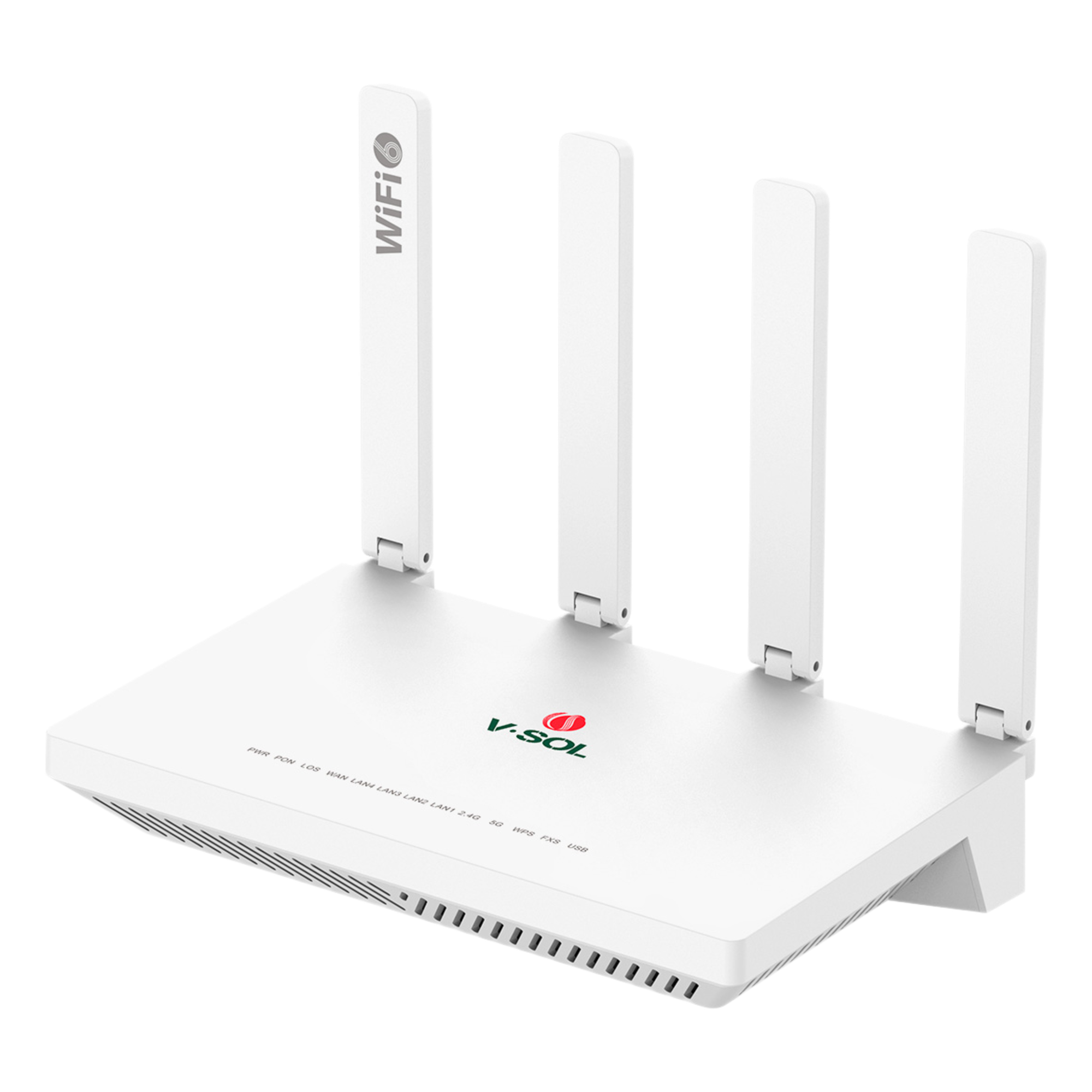 ONU xPON Wi-Fi 6 AX1500 / 4 Puertos Gigabit / Puerto PON SC/UPC / 4 Antenas 5 dBi / 18W / 10.2 × 6.2 × 1.8 in — V-SOL · SKU V2804-AX15-R