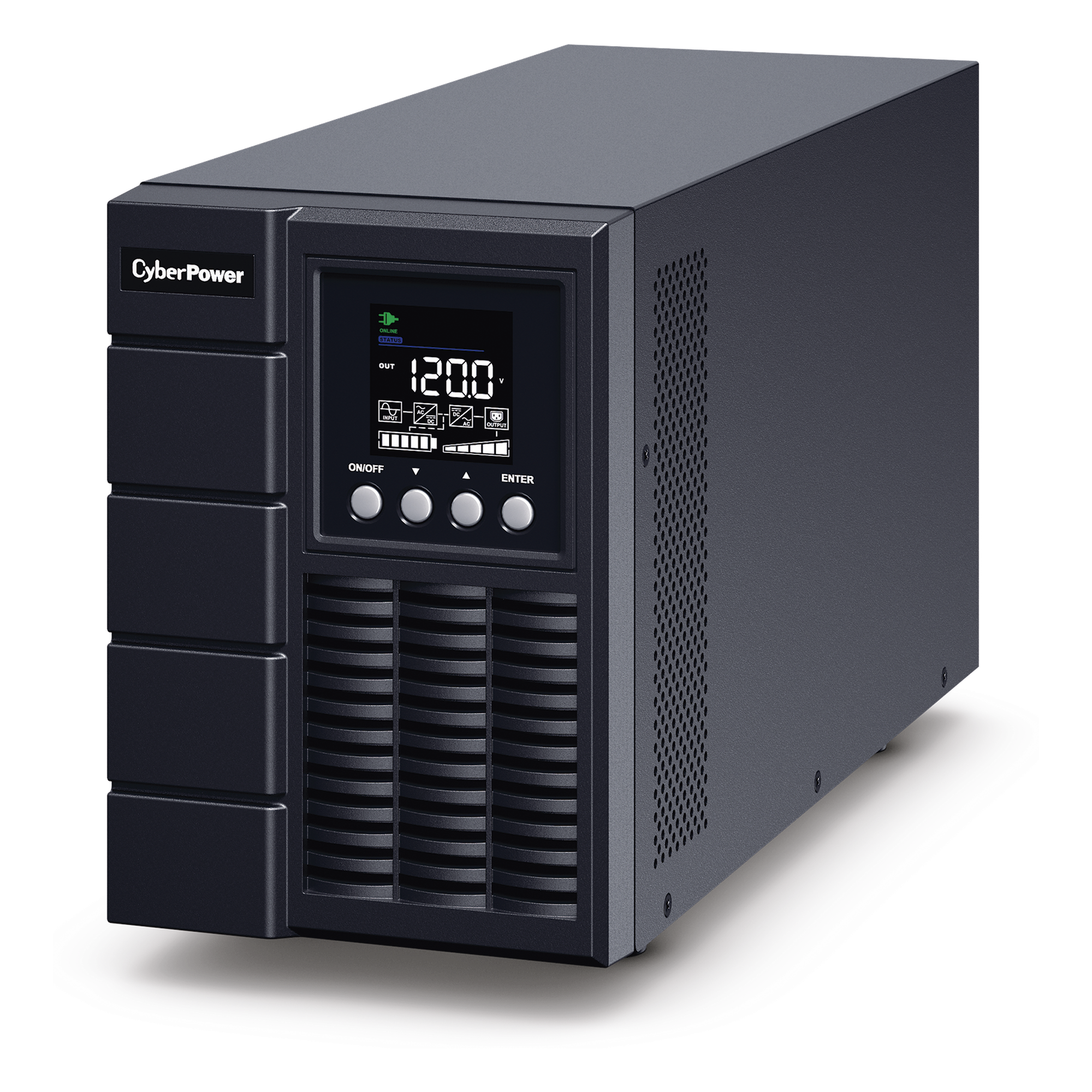 UPS Online Doble Conversión / 2000 VA / 1800 W / Onda Senoidal Pura / 6 Tomas NEMA 5-20R / SNMP-HTTP / Torre — CYBERPOWER · SKU OLS2000A