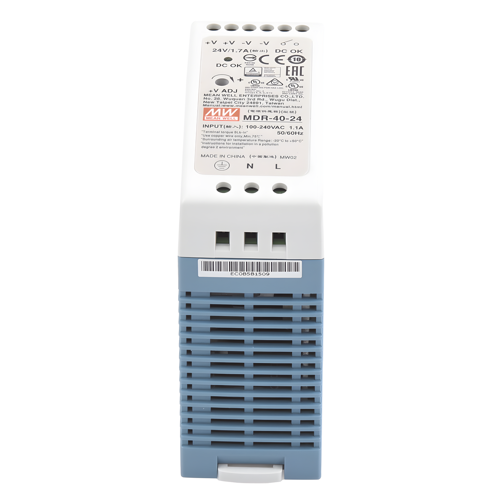 Fuente de poder Industrial / Riel DIN / 24 VCC / 40 W / 85-264 VCA / 1.7 A / 40 x 90 x 100 mm (1.57 x 3.54 x 3.94 in)