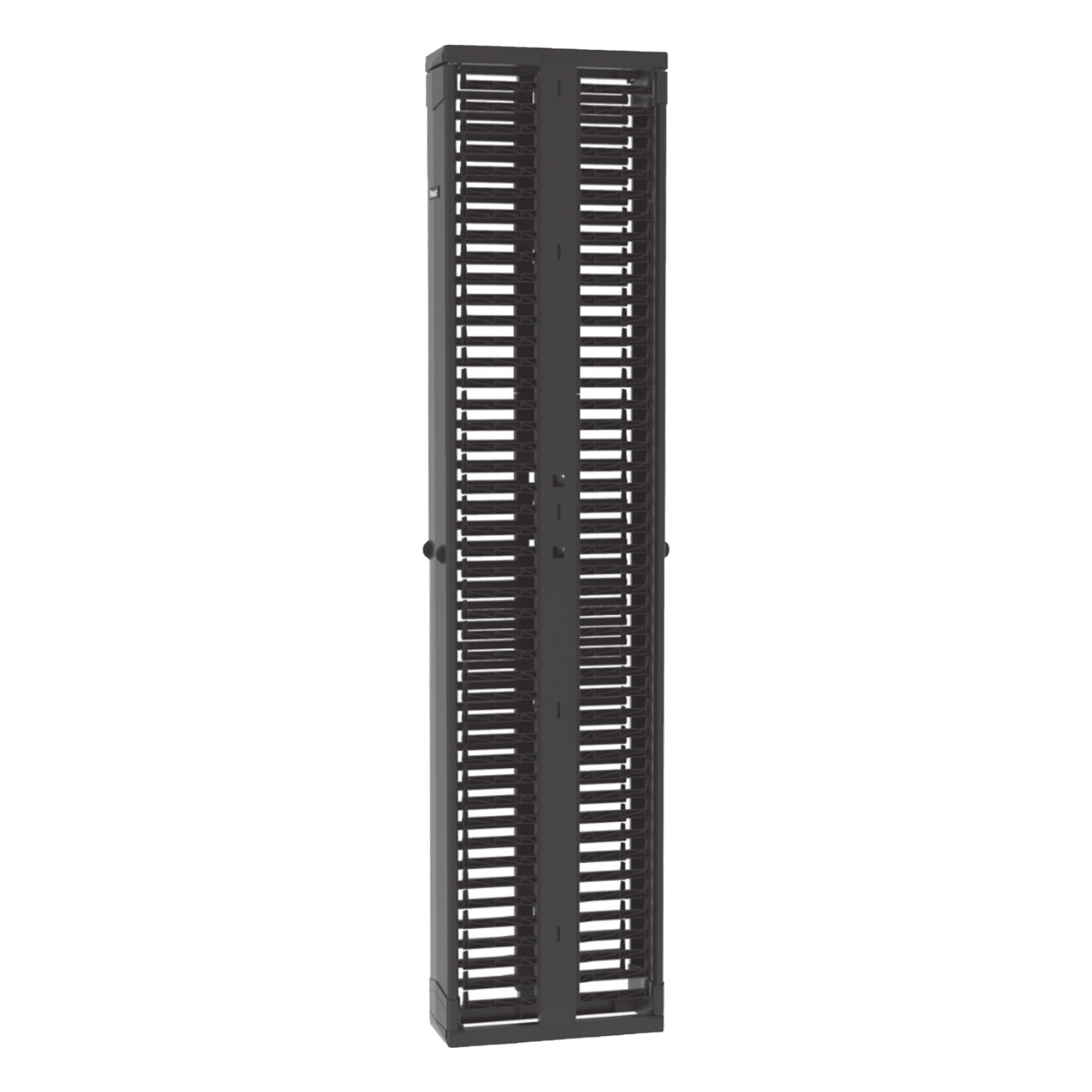 Organizador de Cables Vertical / Doble Frente y Posterior / 45 Unidades / 8 in de Ancho / Acero y ABS / Push-to-Close